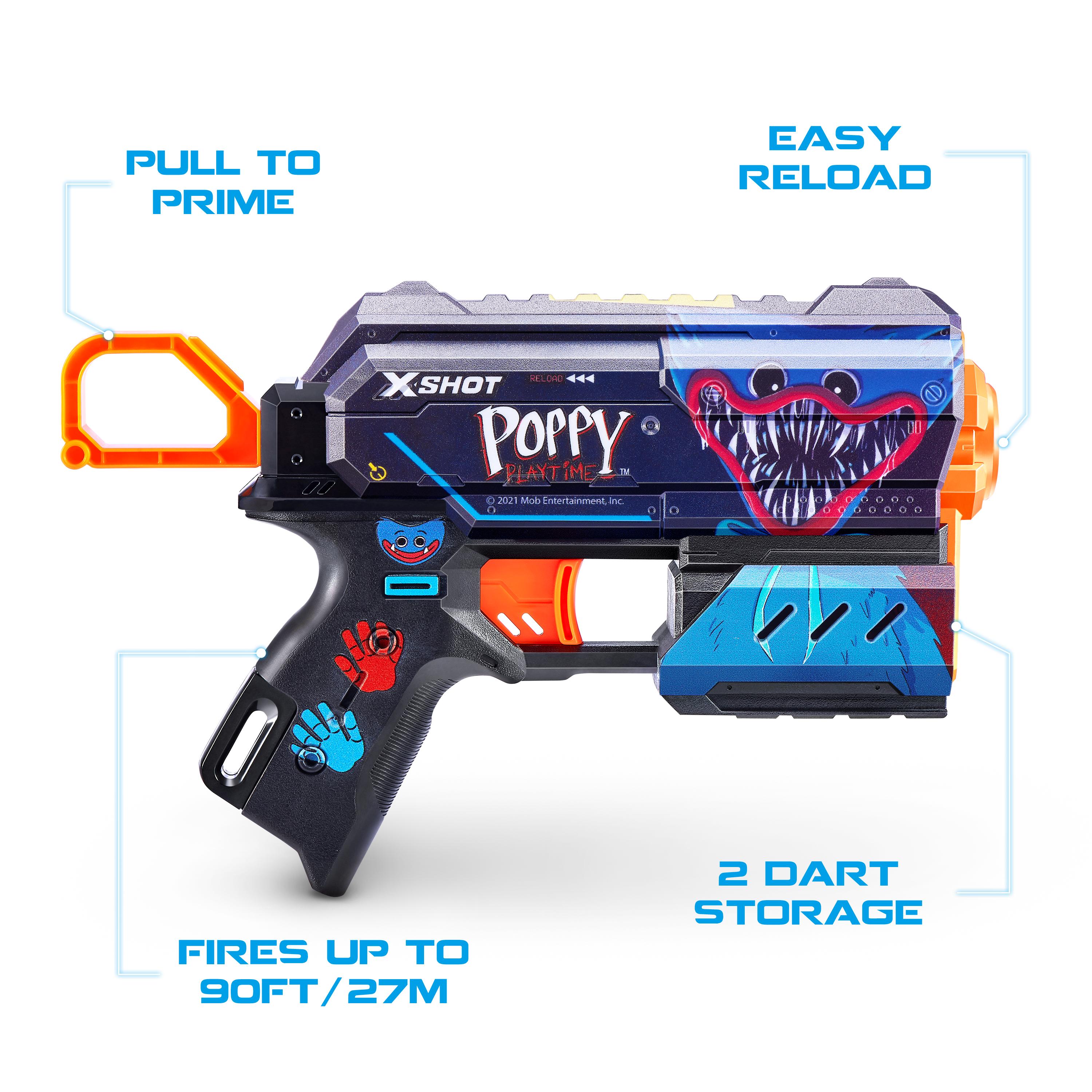XSHOT Skins Flux, Poppy Playtime Jumpscare Edition (8 Darts), Foam Dart Blaster with Air Pocket Dart Technology, Shoots up to 27m, Collectible Toy Gun for Kids Ages 8+, Boys, Girls, Teens