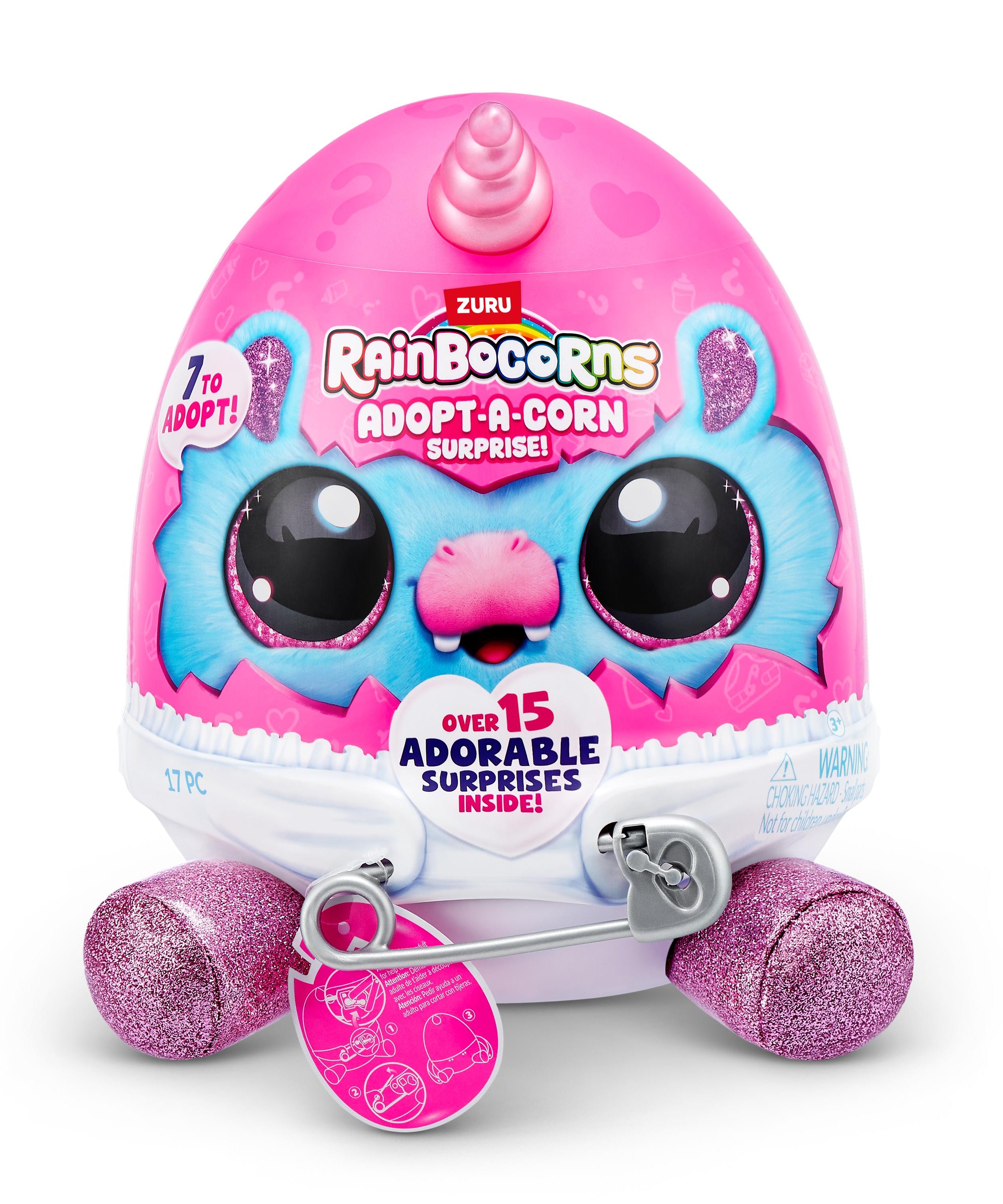 Rainbocorns Adopt-A-Corns Baby Plush Assorted Newborn Surprise Toy with 15+ Surprises, Diaper Egg, Pacifier & Adoption Certificate, Collect All 7 Cute Characters, Gift for Girls Ages 3+