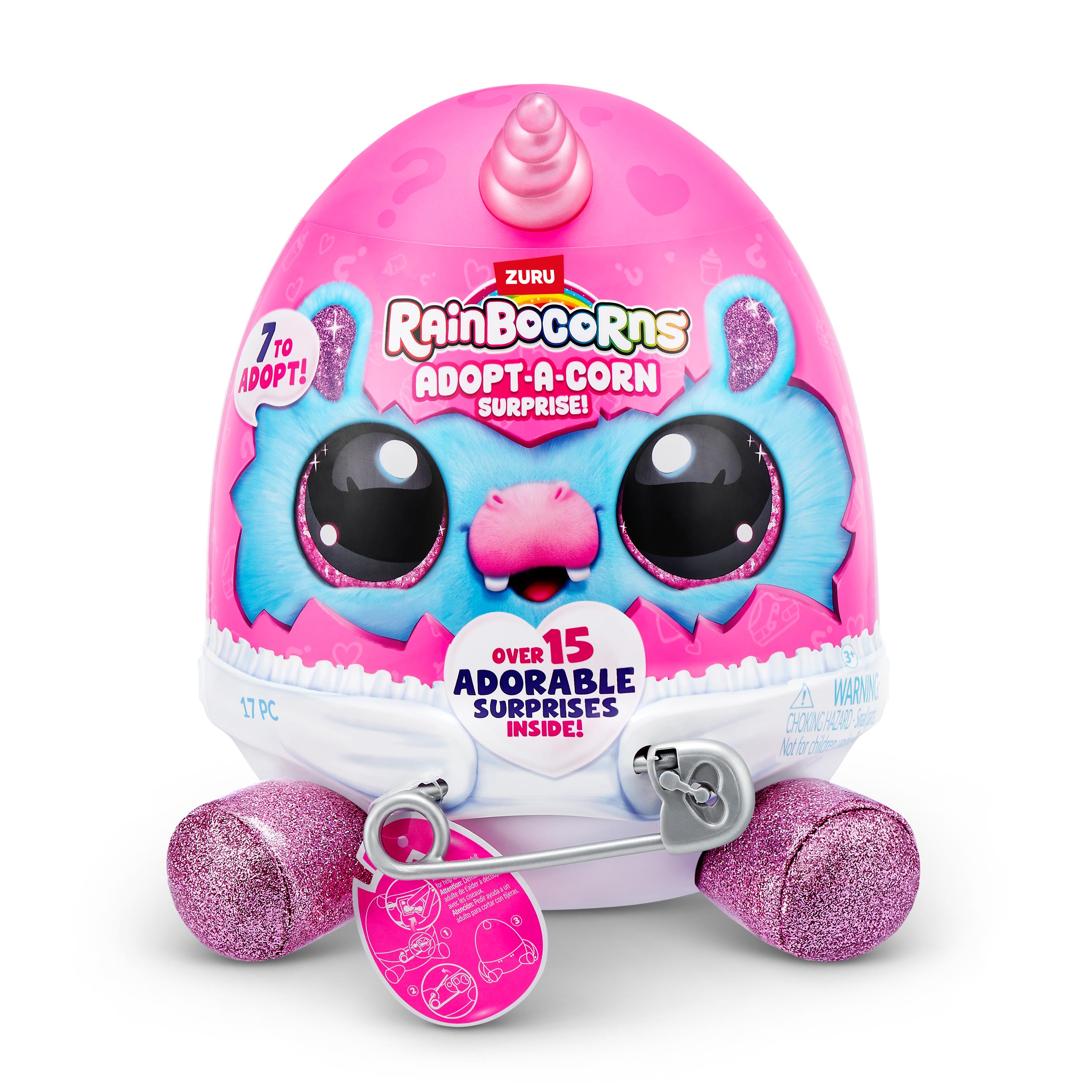 Rainbocorns Adopt-A-Corns Baby Plush Assorted Newborn Surprise Toy with 15+ Surprises, Diaper Egg, Pacifier & Adoption Certificate, Collect All 7 Cute Characters, Gift for Girls Ages 3+