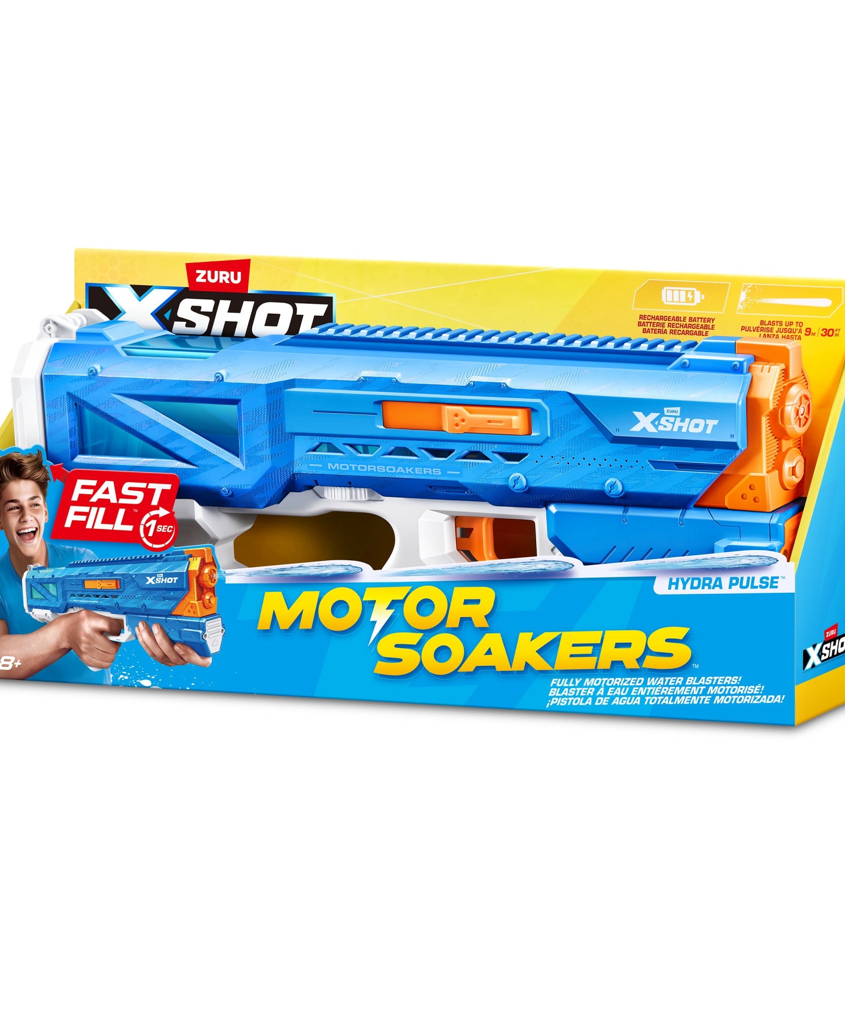 XSHOT Water Fast Fill Motor Soaker Hydra Pulse Water Toy Gun, Motorized Water Blaster with 650ml Capacity, Fast-Fill Technology, Rechargeable Battery, Blasts Up to 29 Feet, Outdoor Summer Water Toy for Boys and Girls Age 8+