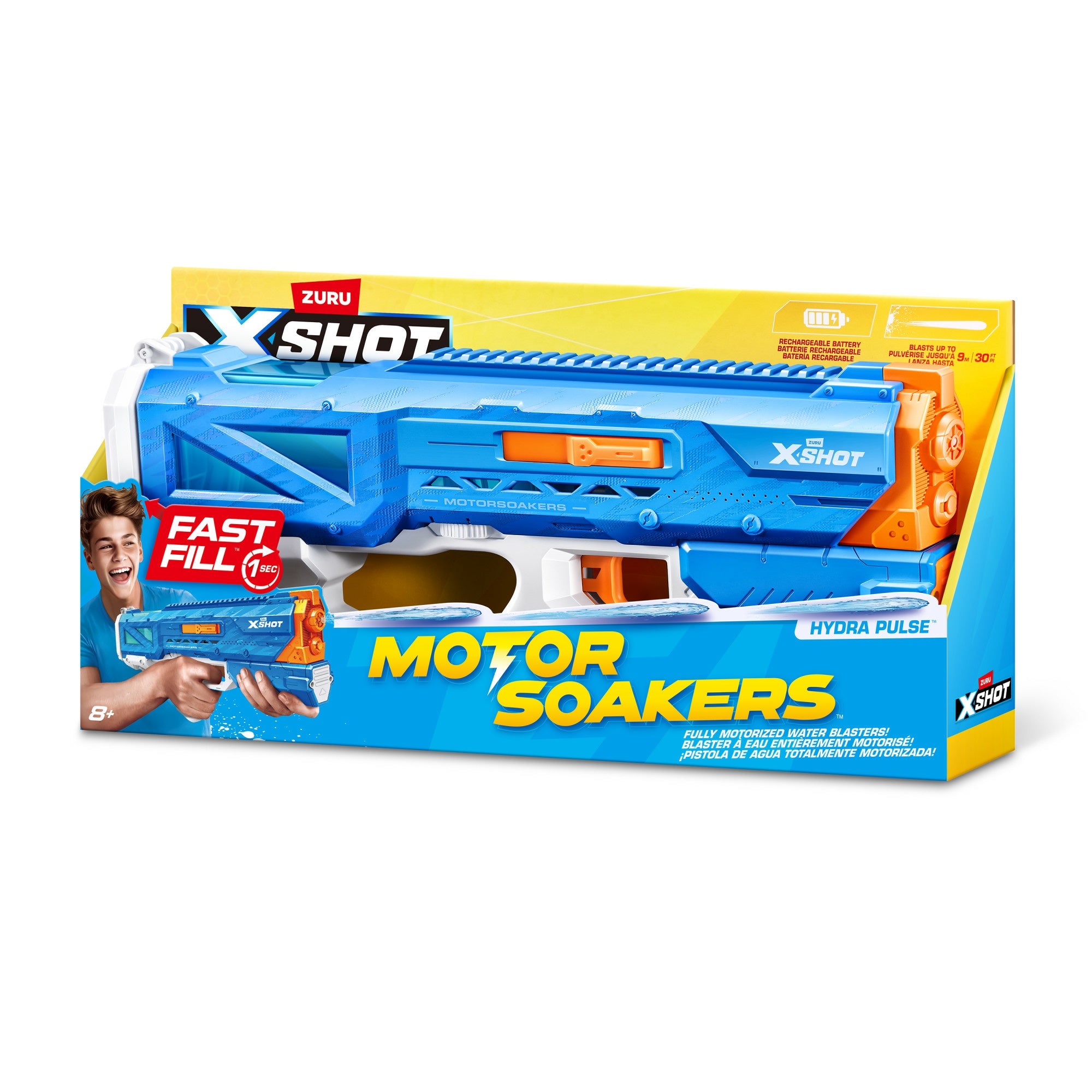 XSHOT Water Fast Fill Motor Soaker Hydra Pulse Water Toy Gun, Motorized Water Blaster with 650ml Capacity, Fast-Fill Technology, Rechargeable Battery, Blasts Up to 29 Feet, Outdoor Summer Water Toy for Boys and Girls Age 8+