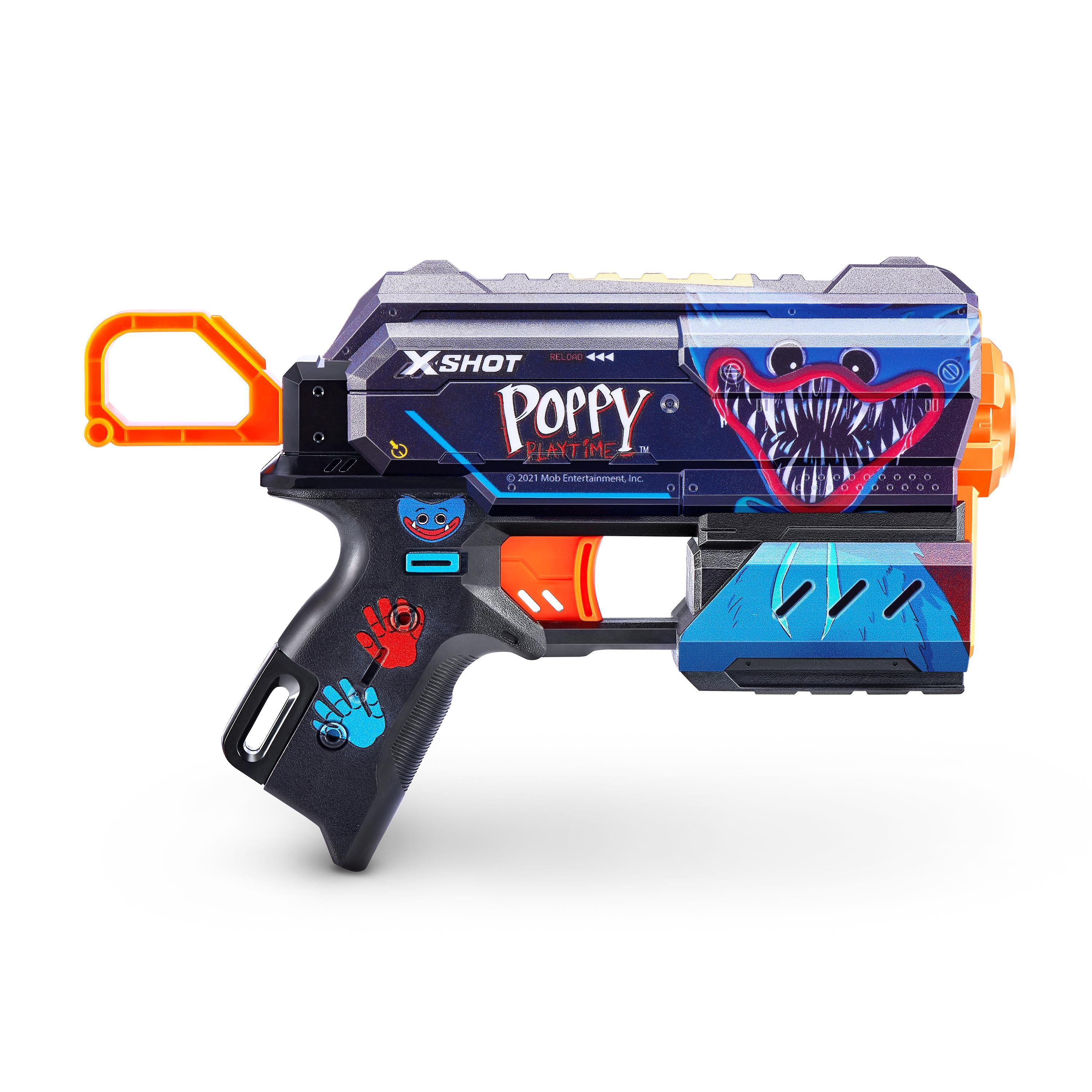 XSHOT Skins Flux, Poppy Playtime Jumpscare Edition (8 Darts), Foam Dart Blaster with Air Pocket Dart Technology, Shoots up to 27m, Collectible Toy Gun for Kids Ages 8+, Boys, Girls, Teens