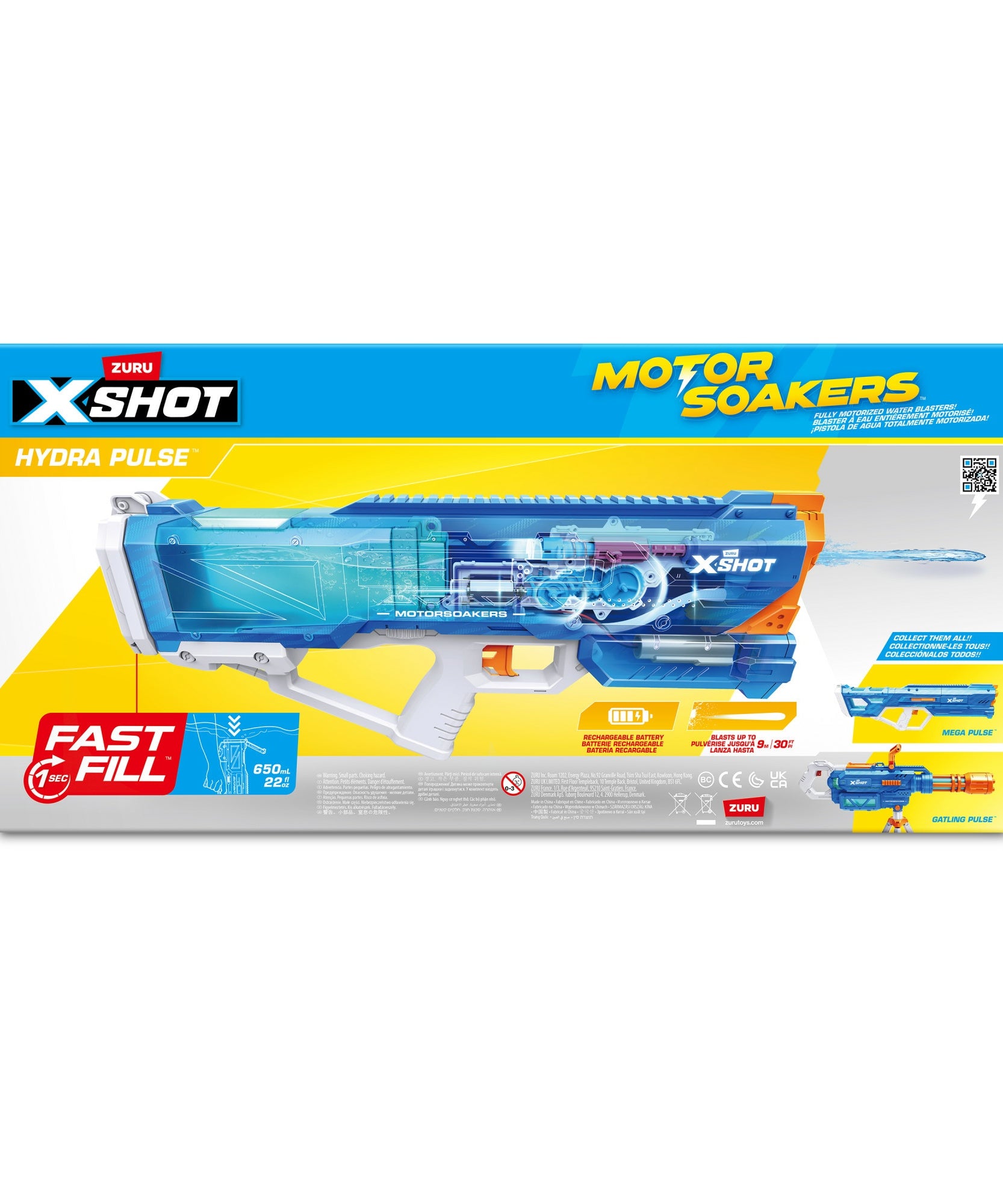 XSHOT Water Fast Fill Motor Soaker Hydra Pulse Water Toy Gun, Motorized Water Blaster with 650ml Capacity, Fast-Fill Technology, Rechargeable Battery, Blasts Up to 29 Feet, Outdoor Summer Water Toy for Boys and Girls Age 8+