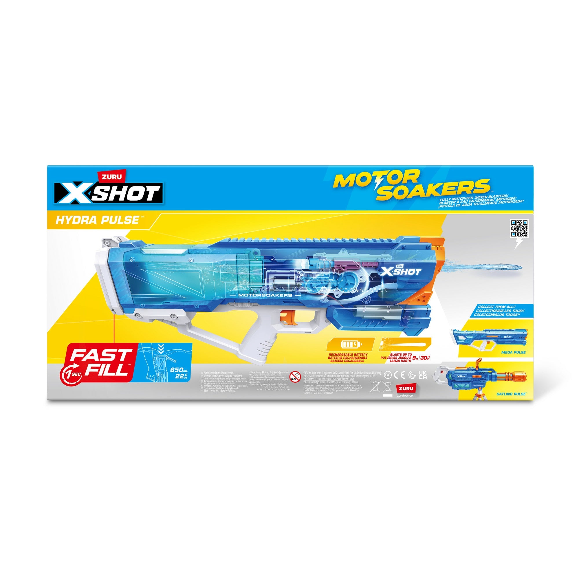 XSHOT Water Fast Fill Motor Soaker Hydra Pulse Water Toy Gun, Motorized Water Blaster with 650ml Capacity, Fast-Fill Technology, Rechargeable Battery, Blasts Up to 29 Feet, Outdoor Summer Water Toy for Boys and Girls Age 8+