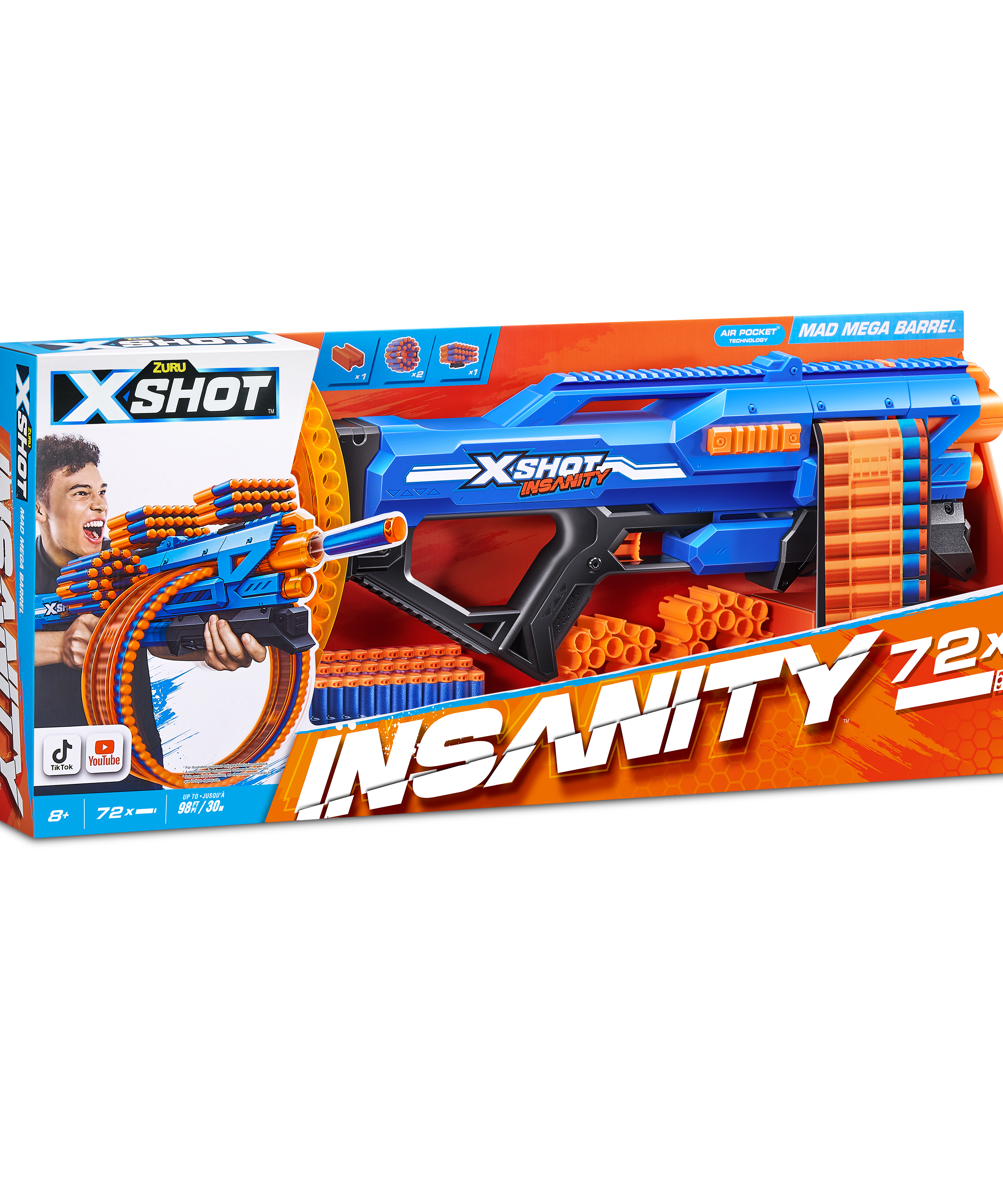 XSHOT Insanity Mad Mega Barrel Blaster, 72 Dart Capacity Toy Gun with Air Pocket Technology, Rapid-Fire Outdoor Blaster for Kids, Ages 3-5
