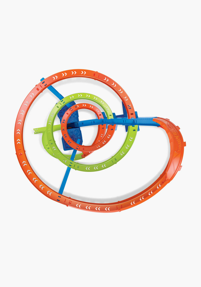 مجموعة ألعاب هوت ويلز أكشن سايكلون كراش، مسار حلزوني مع مناطق تأثير متعددة، مسرع آلي، تتضمن سيارة هوت ويلز واحدة من السبائك المعدنية، ألعاب للأطفال من سن 4 سنوات فما فوق
