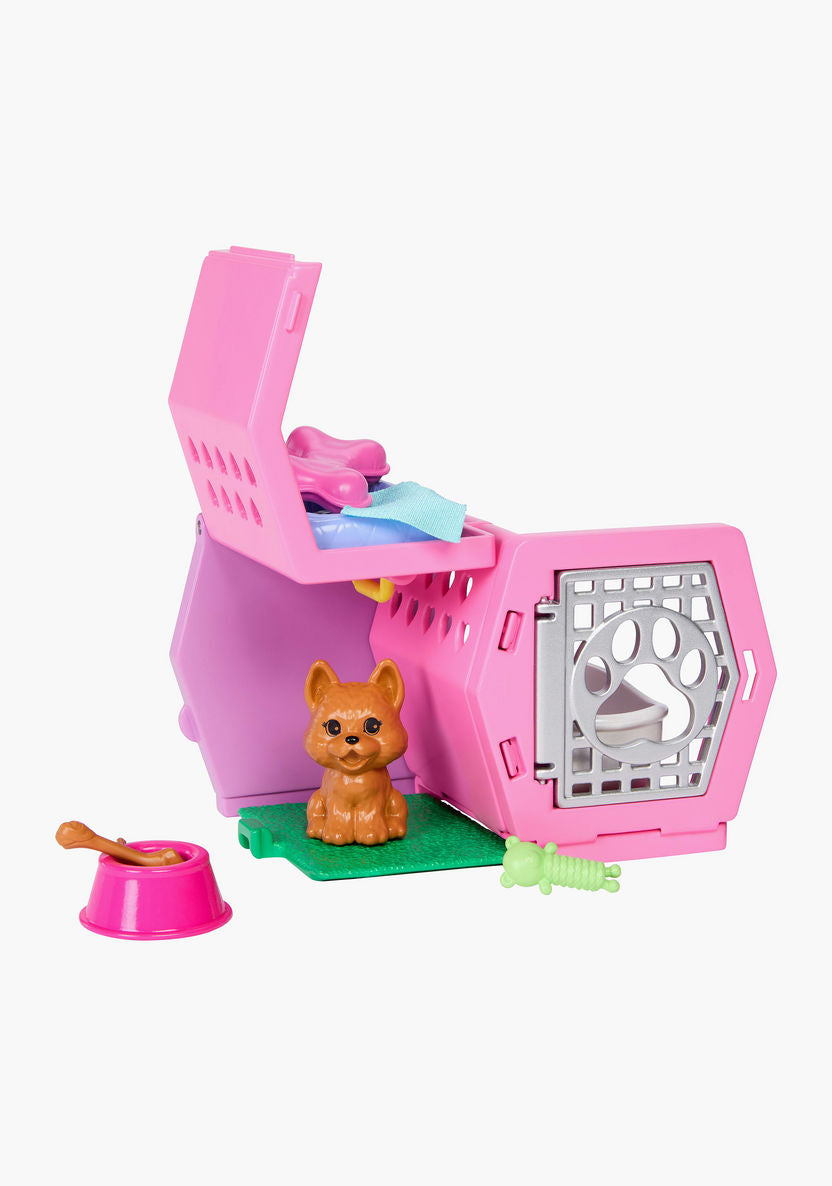 Barbie Club Chelsea Fashion Doll Playset with Puppy, Transforming Carrier, Grooming Accessories & Removable Skirt, Role-Play Toy for Kids 3+