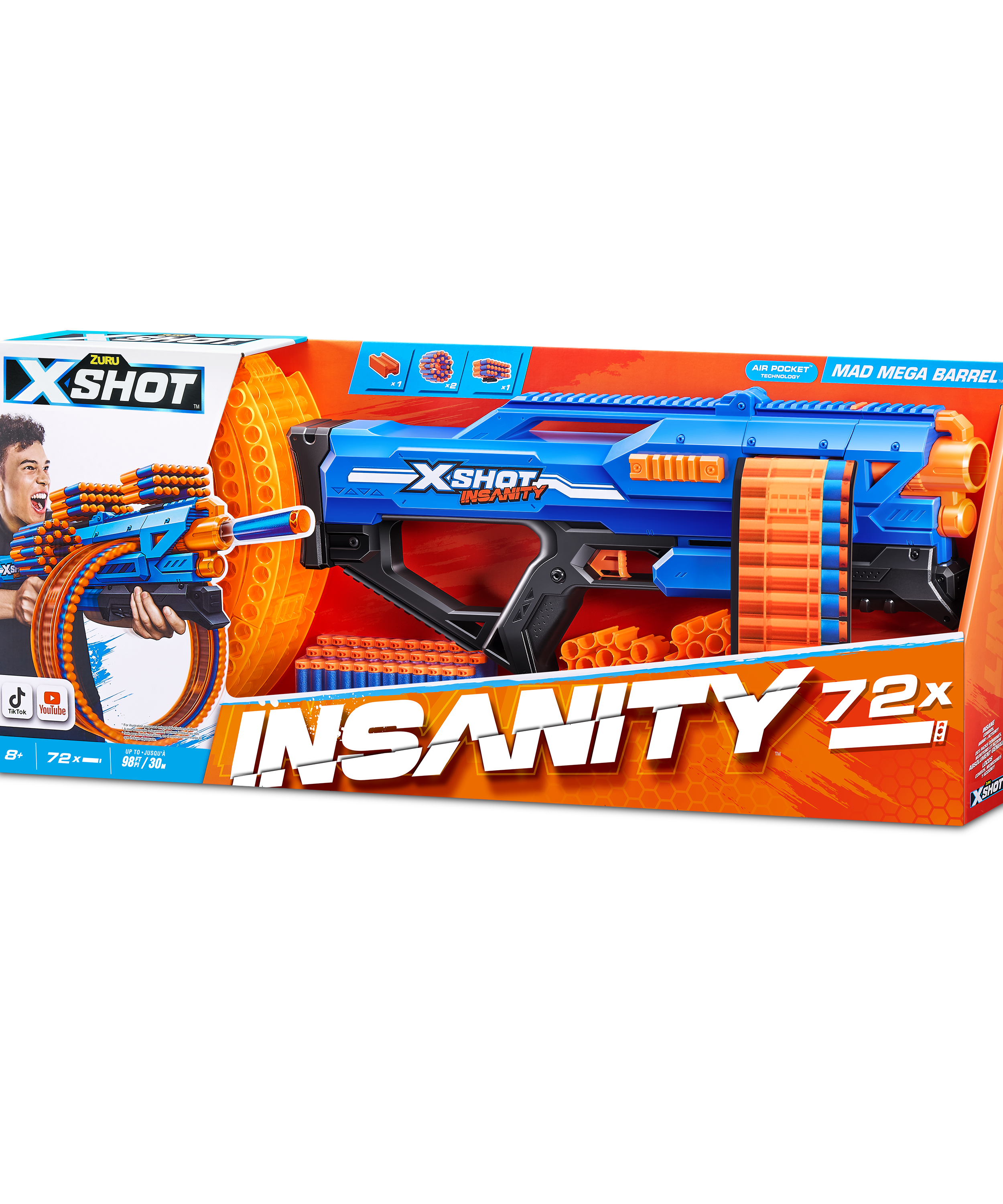XSHOT Insanity Mad Mega Barrel Blaster, 72 Dart Capacity Toy Gun with Air Pocket Technology, Rapid-Fire Outdoor Blaster for Kids, Ages 3-5