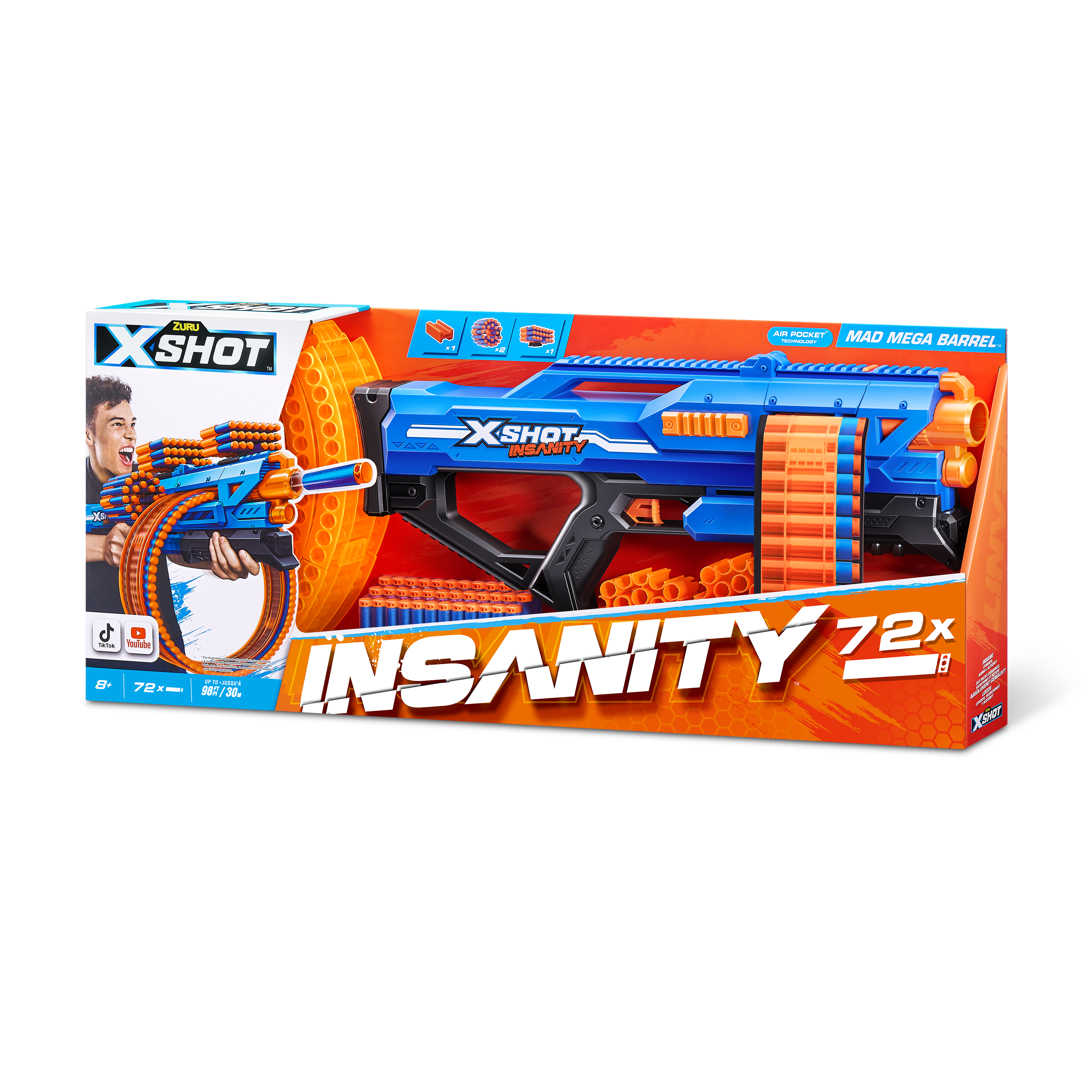 XSHOT Insanity Mad Mega Barrel Blaster, 72 Dart Capacity Toy Gun with Air Pocket Technology, Rapid-Fire Outdoor Blaster for Kids, Ages 3-5