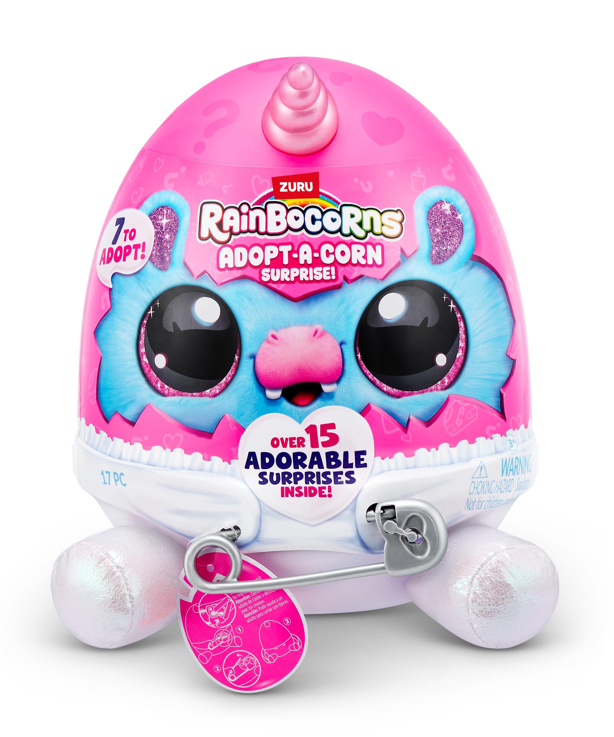 Rainbocorns Adopt-A-Corns Baby Plush Assorted Newborn Surprise Toy with 15+ Surprises, Diaper Egg, Pacifier & Adoption Certificate, Collect All 7 Cute Characters, Gift for Girls Ages 3+