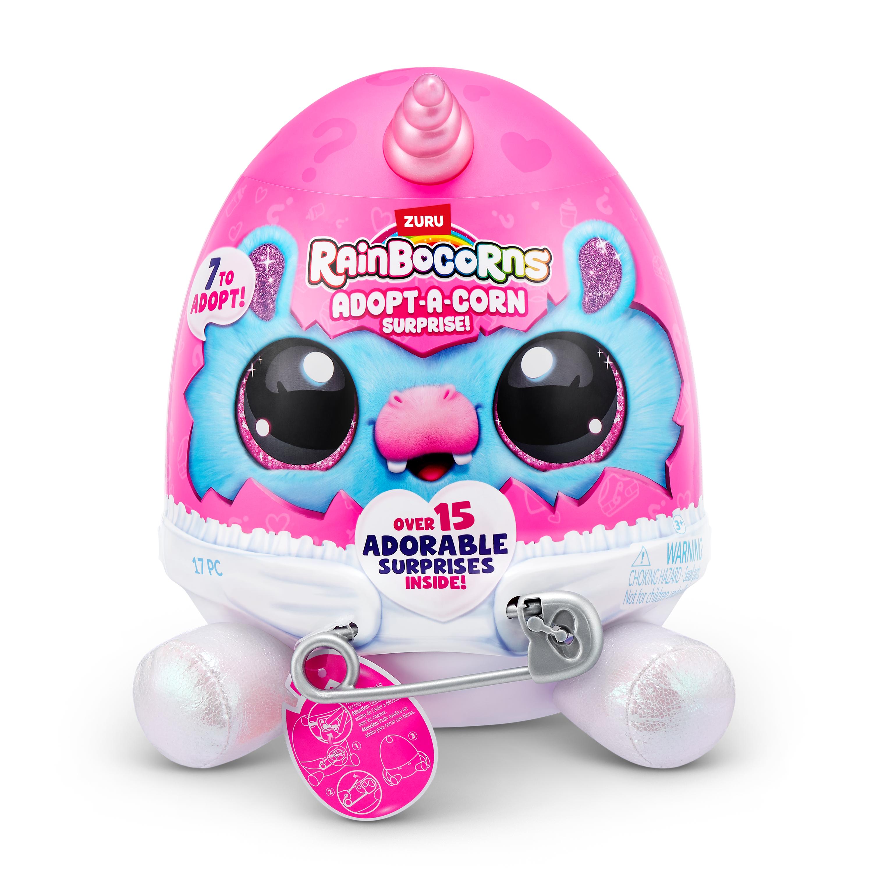 Rainbocorns Adopt-A-Corns Baby Plush Assorted Newborn Surprise Toy with 15+ Surprises, Diaper Egg, Pacifier & Adoption Certificate, Collect All 7 Cute Characters, Gift for Girls Ages 3+