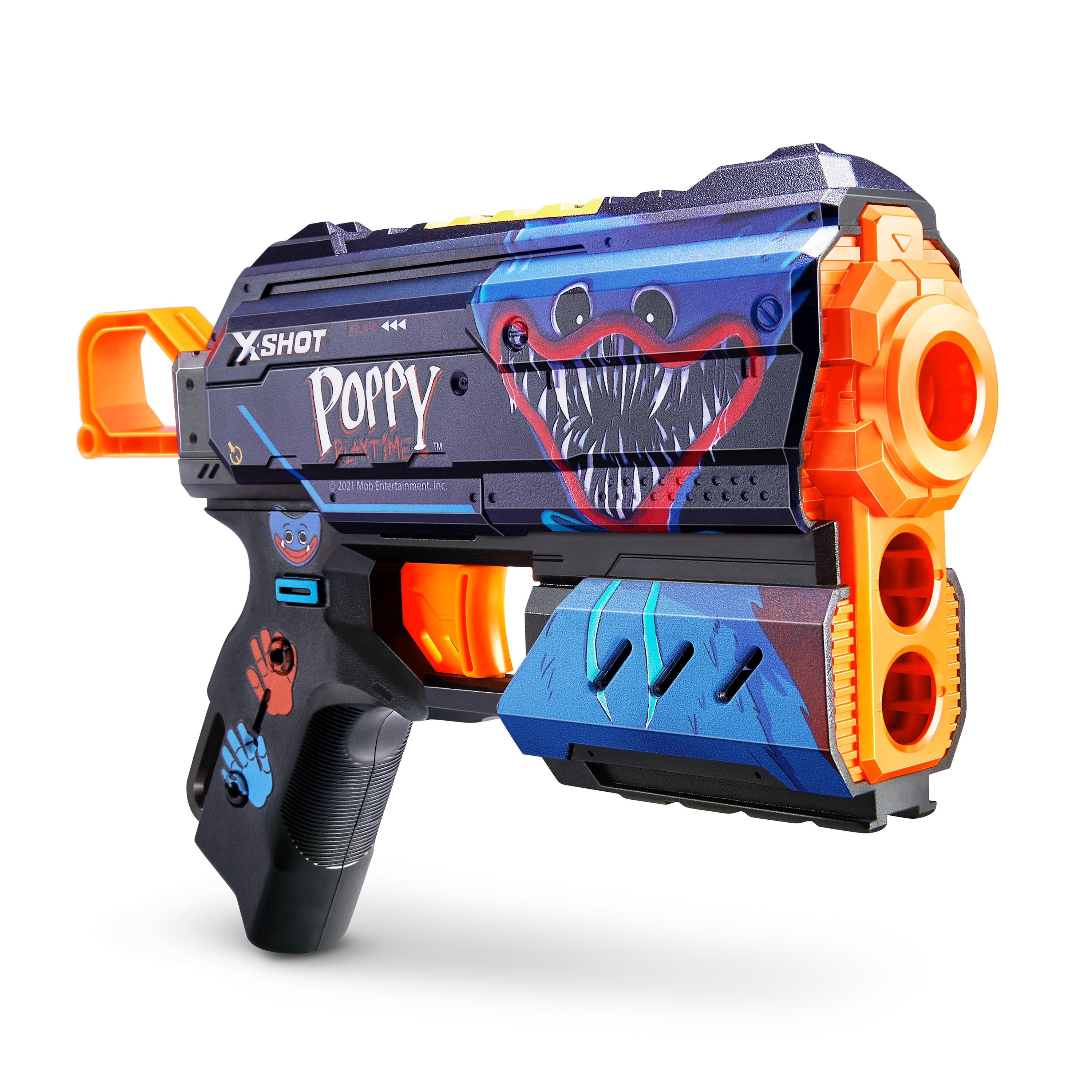 XSHOT Skins Flux, Poppy Playtime Jumpscare Edition (8 Darts), Foam Dart Blaster with Air Pocket Dart Technology, Shoots up to 27m, Collectible Toy Gun for Kids Ages 8+, Boys, Girls, Teens