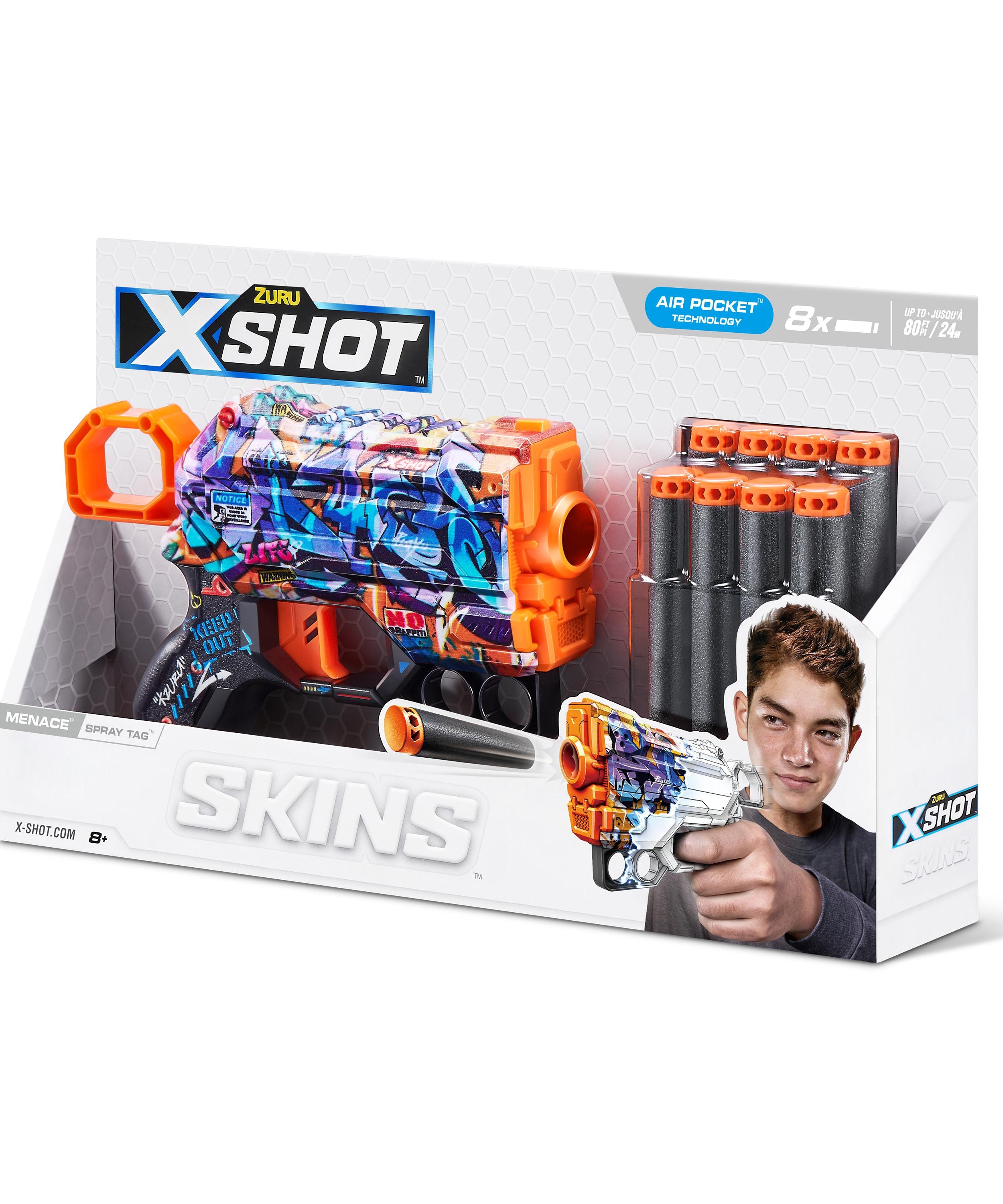 X Shot Skins Menace Blaster, Compact Foam Dart Gun for Boys, Age 8+