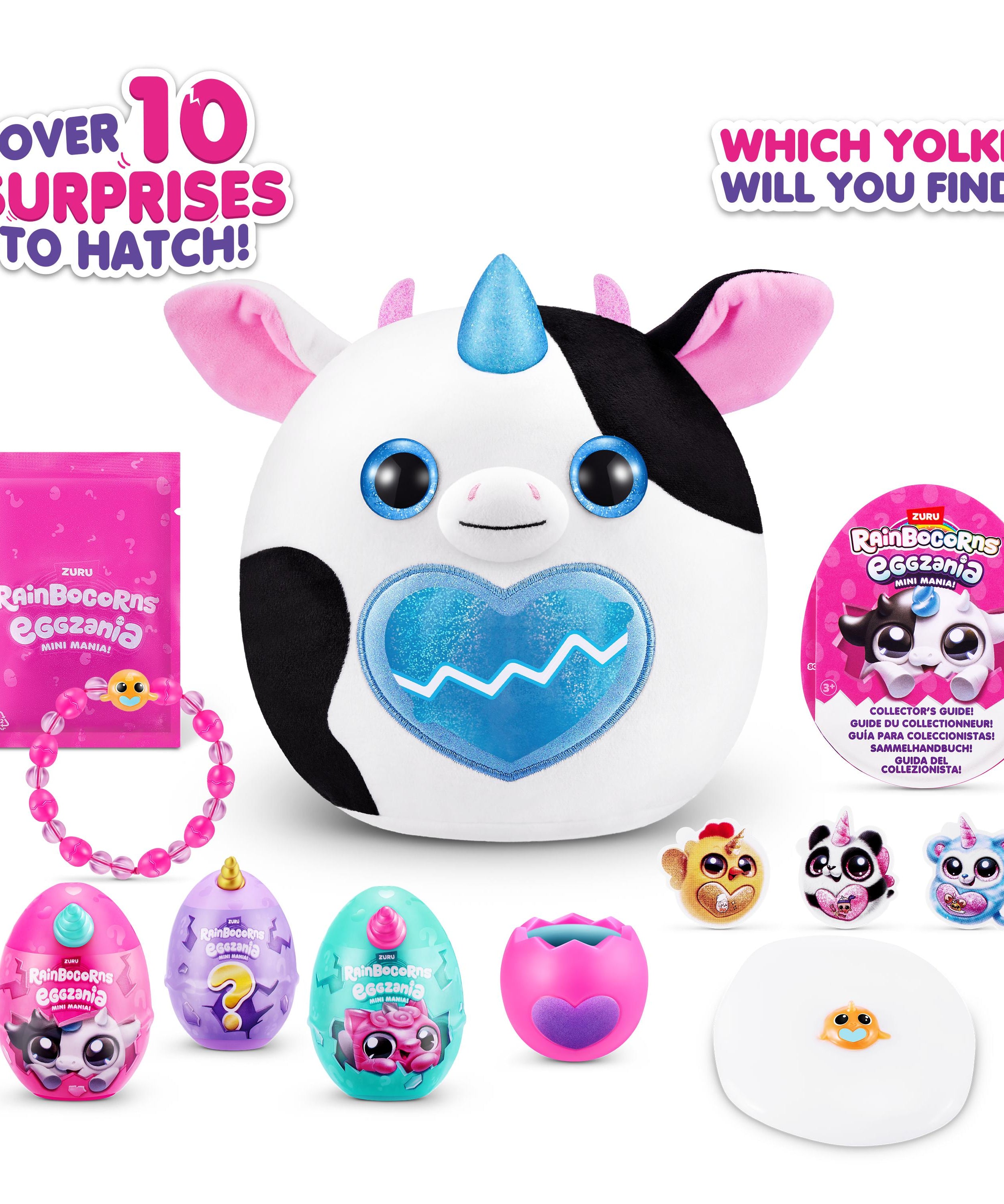 Rainbocorns Eggzania Mini Mania Series 1 Surprise Plush Toy for Girls Ages 3+, Collectible Stuffed Animal with 10+ Surprises, Slime, Stickers & Wearable Jewelry