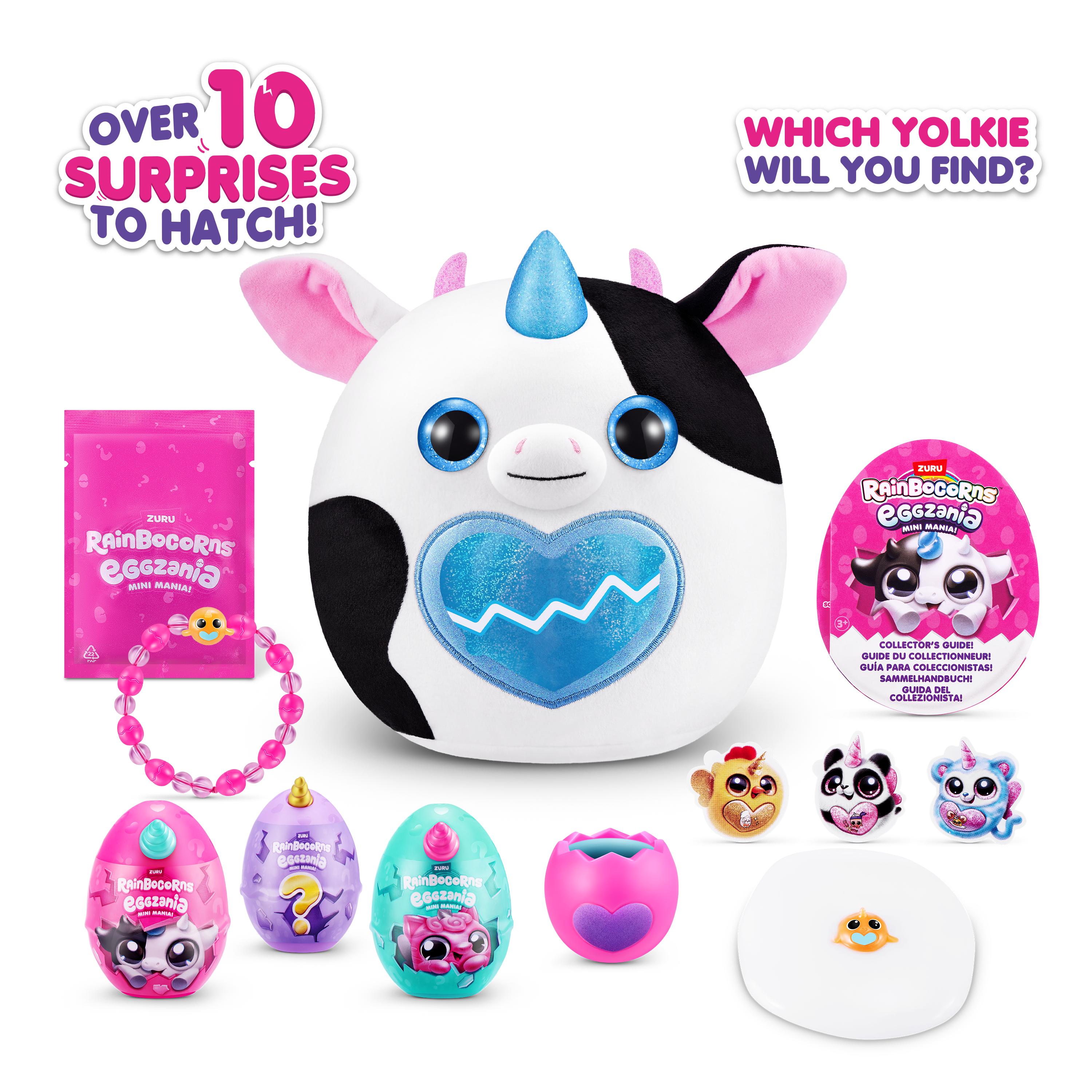 Rainbocorns Eggzania Mini Mania Series 1 Surprise Plush Toy for Girls Ages 3+, Collectible Stuffed Animal with 10+ Surprises, Slime, Stickers & Wearable Jewelry