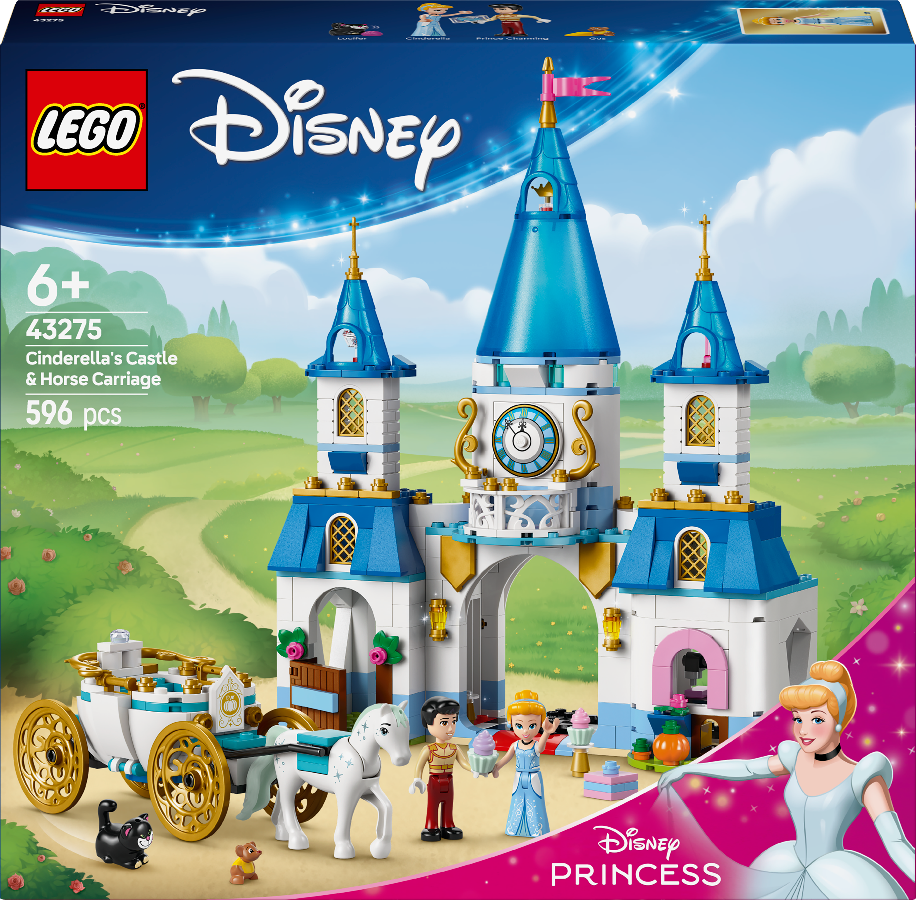 LEGO 43275 Cinderella’s Castle and Horse V29 Building Set for Girls 6+ Magical Disney Princess Construction Toy