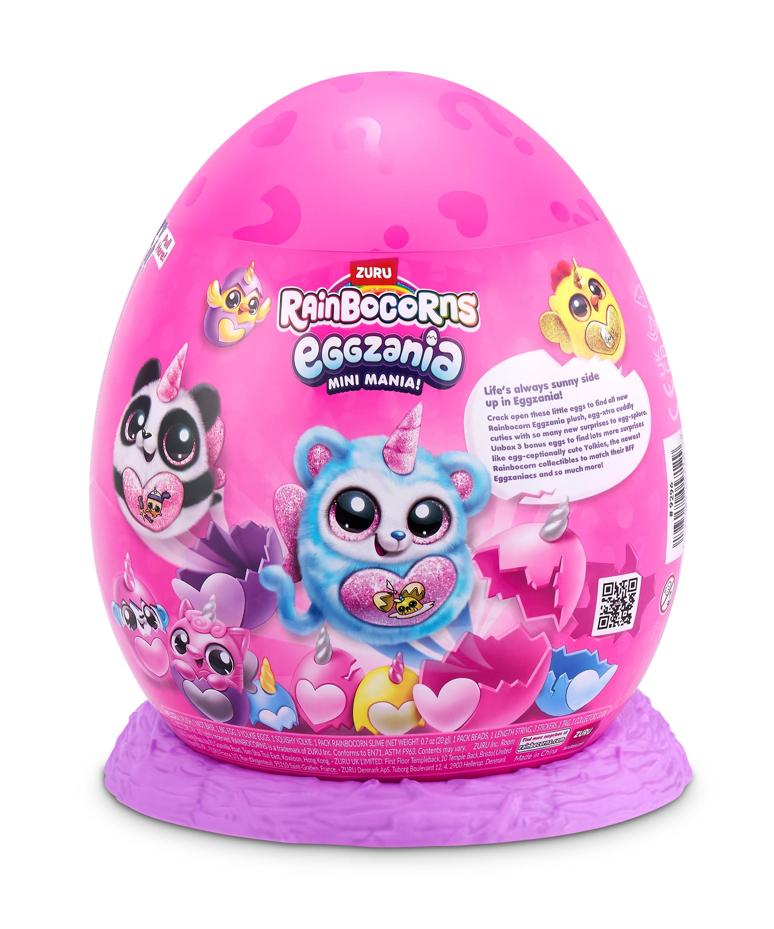 Rainbocorns Eggzania Mini Mania Series 1 Surprise Plush Toy for Girls Ages 3+, Collectible Stuffed Animal with 10+ Surprises, Slime, Stickers & Wearable Jewelry