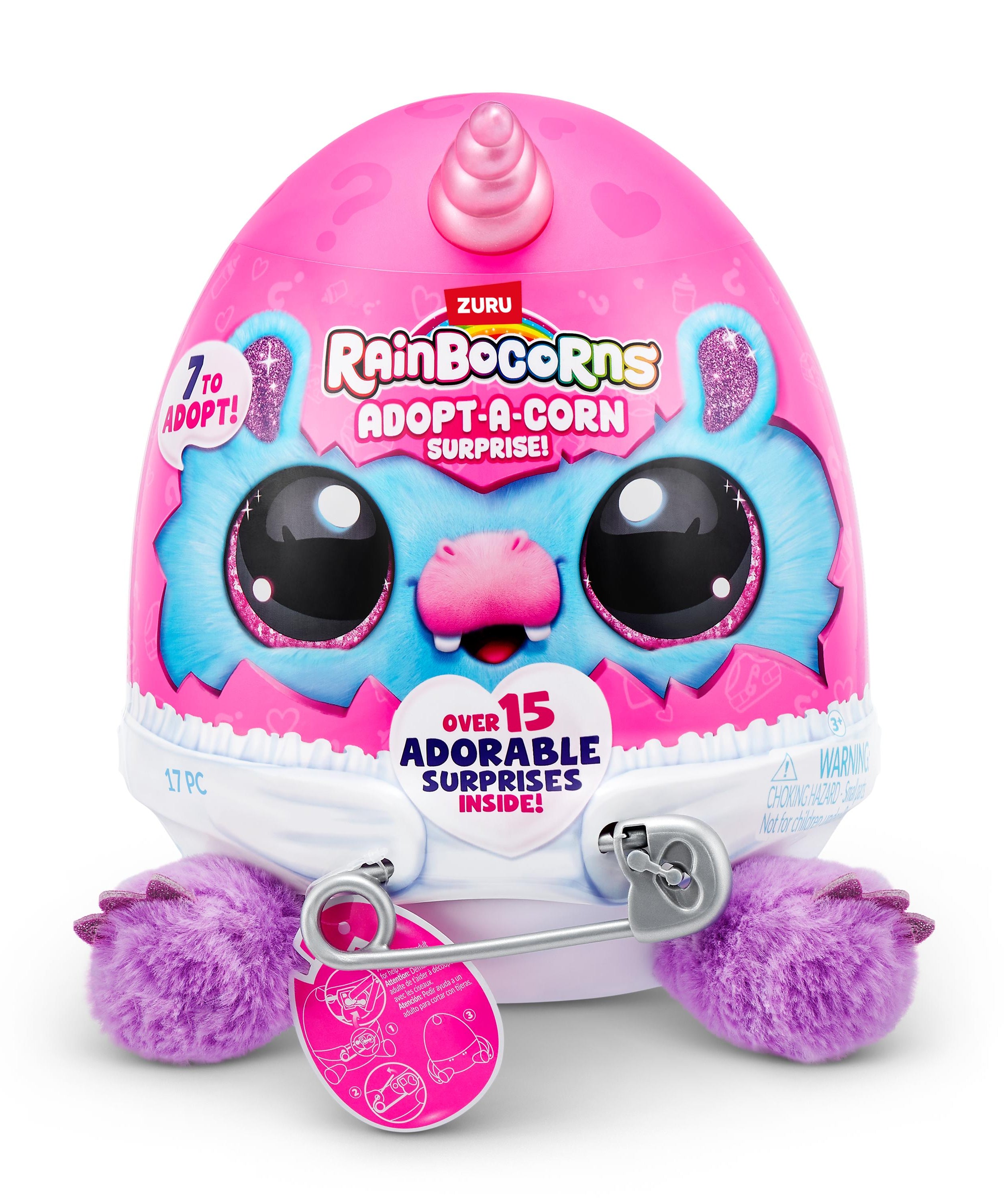 Rainbocorns Adopt-A-Corns Baby Plush Assorted Newborn Surprise Toy with 15+ Surprises, Diaper Egg, Pacifier & Adoption Certificate, Collect All 7 Cute Characters, Gift for Girls Ages 3+