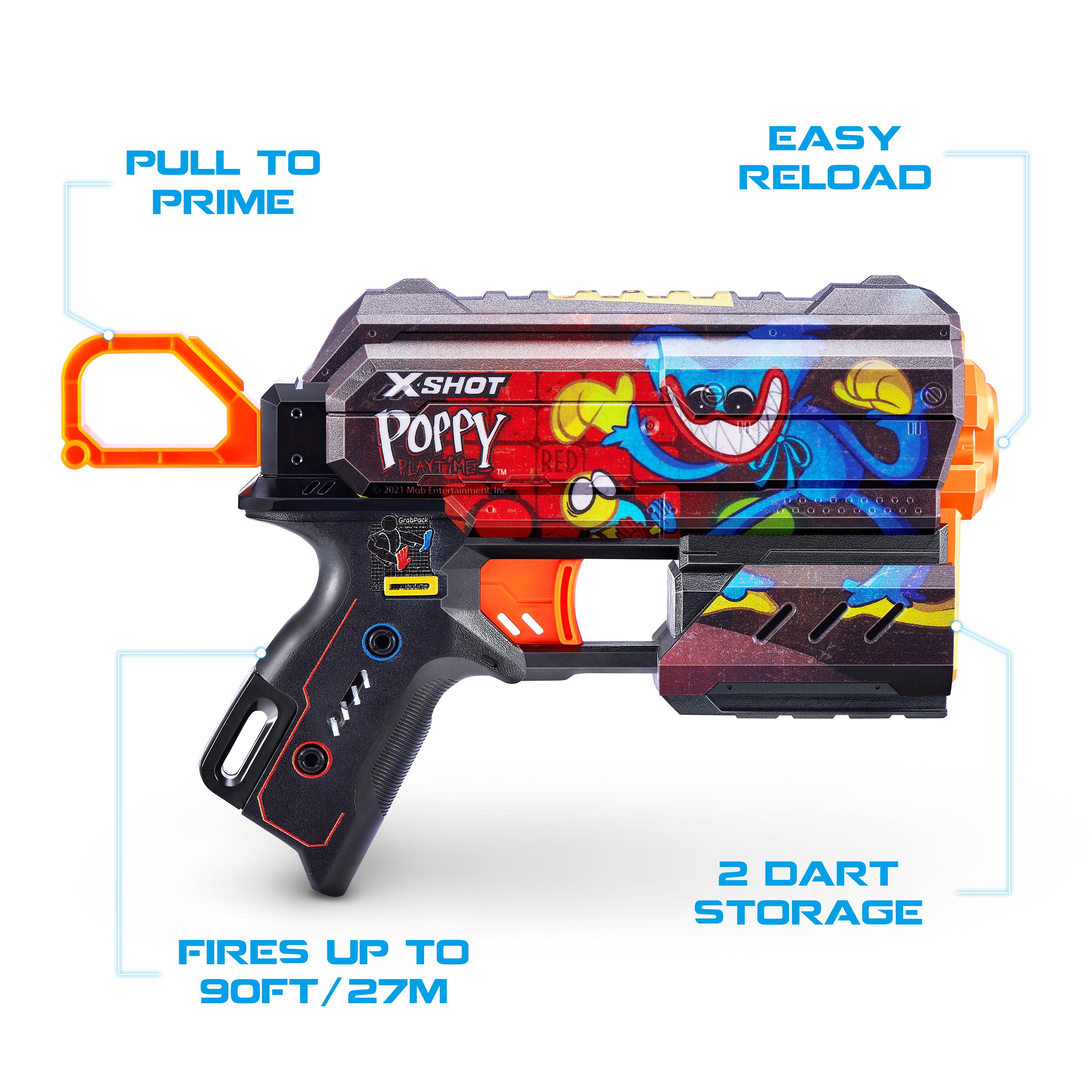 XSHOT Skins Flux, Poppy Playtime Jumpscare Edition (8 Darts), Foam Dart Blaster with Air Pocket Dart Technology, Shoots up to 27m, Collectible Toy Gun for Kids Ages 8+, Boys, Girls, Teens