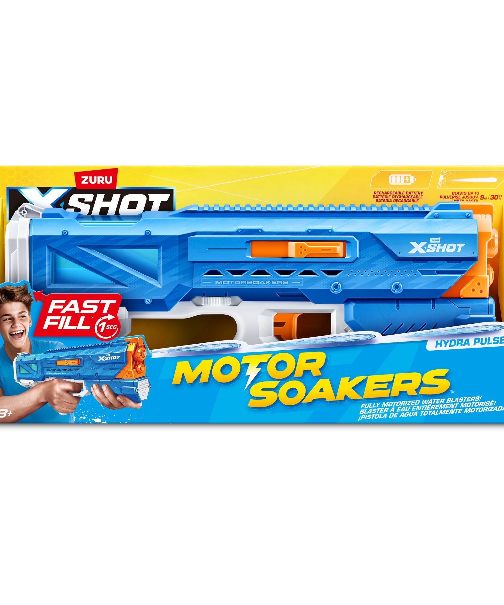 XSHOT Water Fast Fill Motor Soaker Hydra Pulse Water Toy Gun, Motorized Water Blaster with 650ml Capacity, Fast-Fill Technology, Rechargeable Battery, Blasts Up to 29 Feet, Outdoor Summer Water Toy for Boys and Girls Age 8+