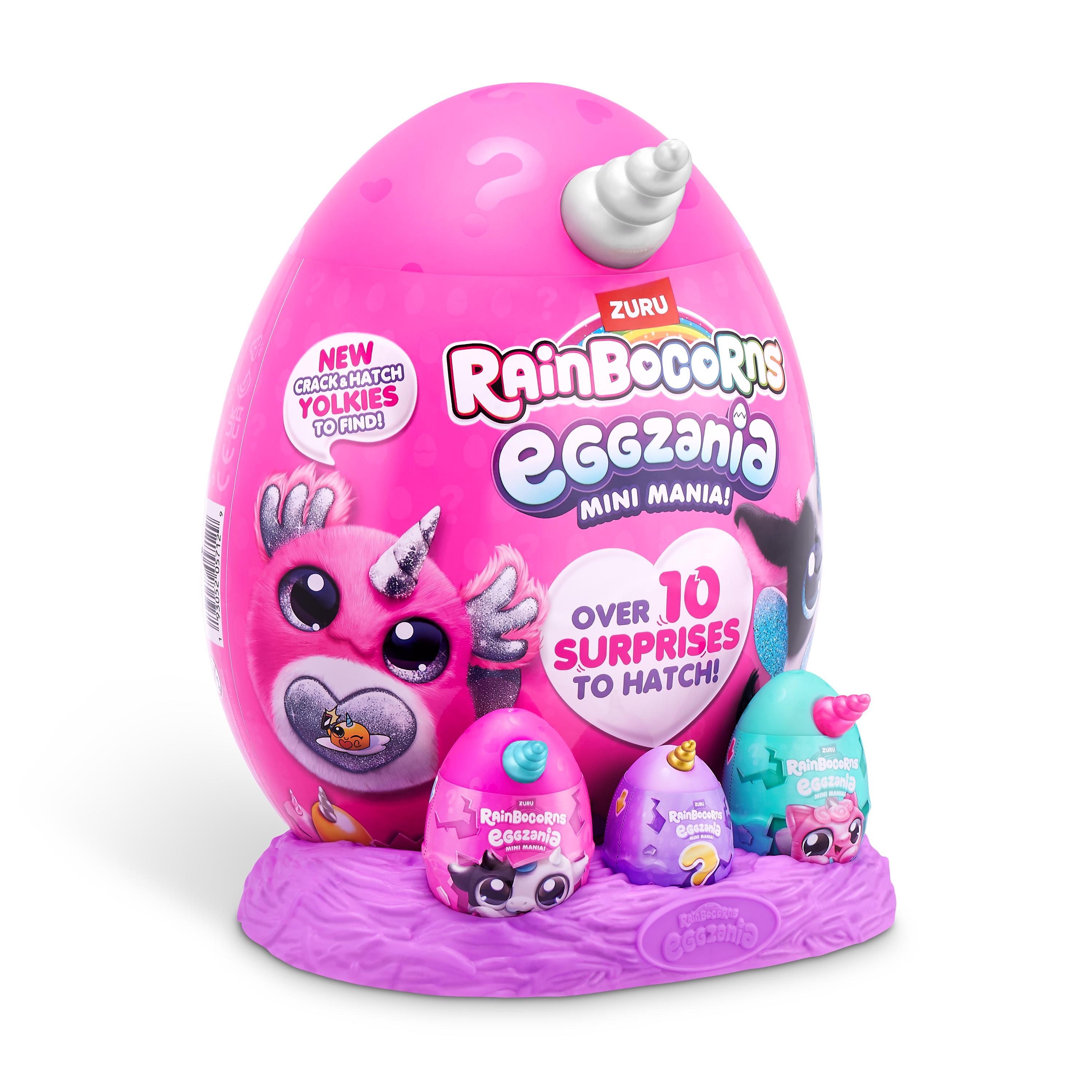 Rainbocorns Eggzania Mini Mania Series 1 Surprise Plush Toy for Girls Ages 3+, Collectible Stuffed Animal with 10+ Surprises, Slime, Stickers & Wearable Jewelry