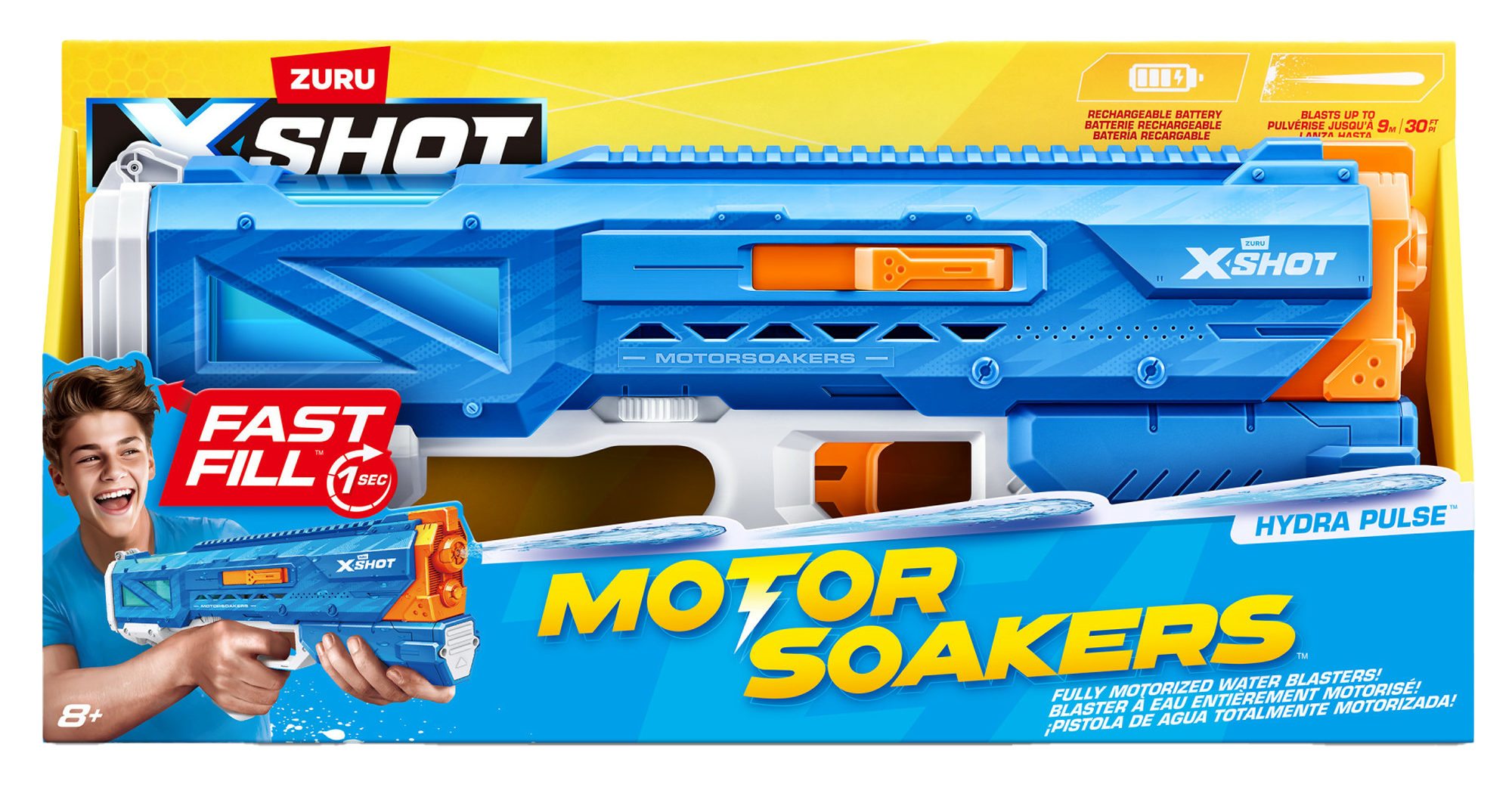 XSHOT Water Fast Fill Motor Soaker Hydra Pulse Water Toy Gun, Motorized Water Blaster with 650ml Capacity, Fast-Fill Technology, Rechargeable Battery, Blasts Up to 29 Feet, Outdoor Summer Water Toy for Boys and Girls Age 8+