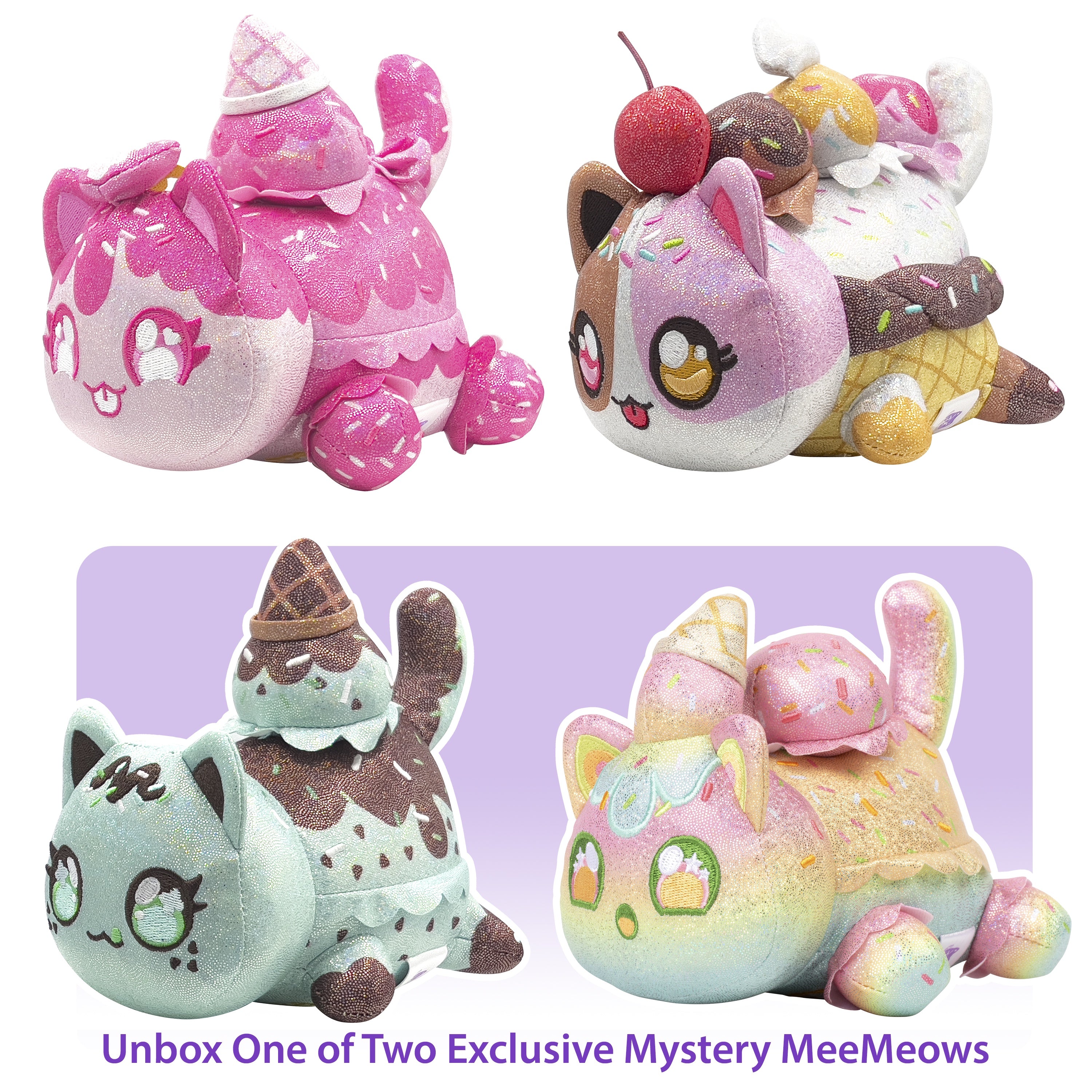 Aphmau MeeMeow Plush 3-Pack Sparkle Ice Cream Edition, 6 Inch Collectible Cat Plush Toys, Soft & Cuddly Gift for Kids, Ages 5+