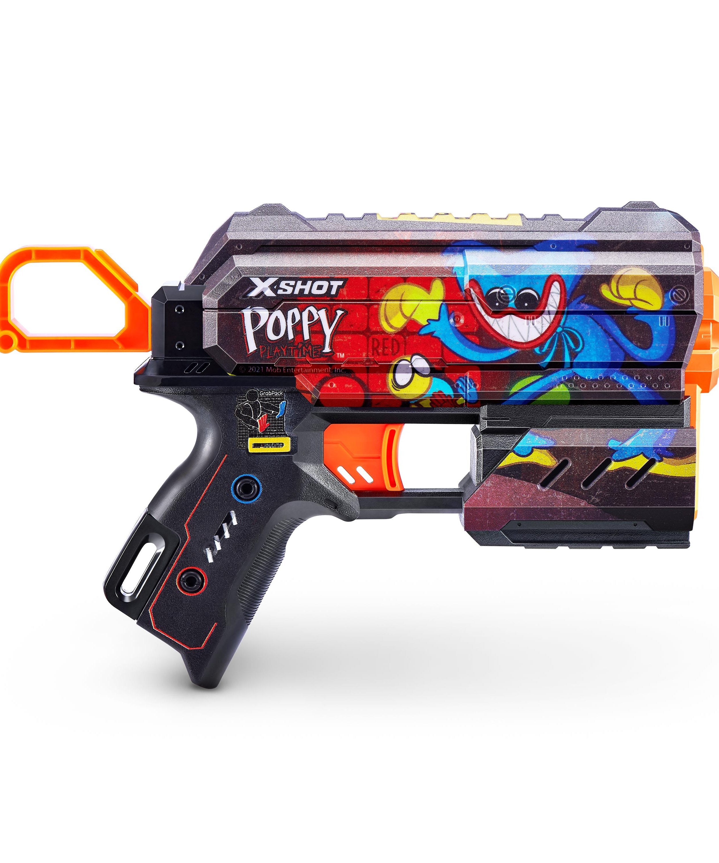 XSHOT Skins Flux, Poppy Playtime Jumpscare Edition (8 Darts), Foam Dart Blaster with Air Pocket Dart Technology, Shoots up to 27m, Collectible Toy Gun for Kids Ages 8+, Boys, Girls, Teens