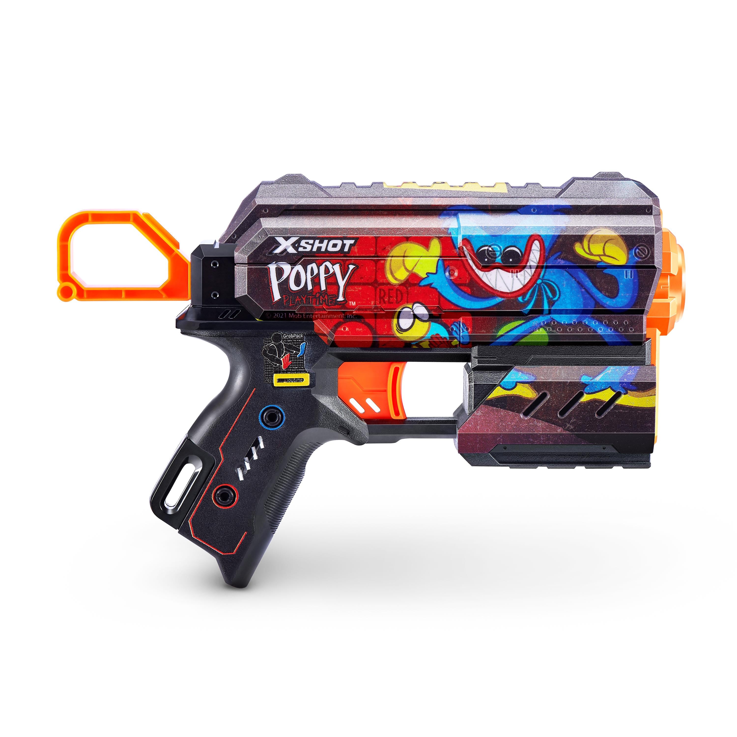 XSHOT Skins Flux, Poppy Playtime Jumpscare Edition (8 Darts), Foam Dart Blaster with Air Pocket Dart Technology, Shoots up to 27m, Collectible Toy Gun for Kids Ages 8+, Boys, Girls, Teens