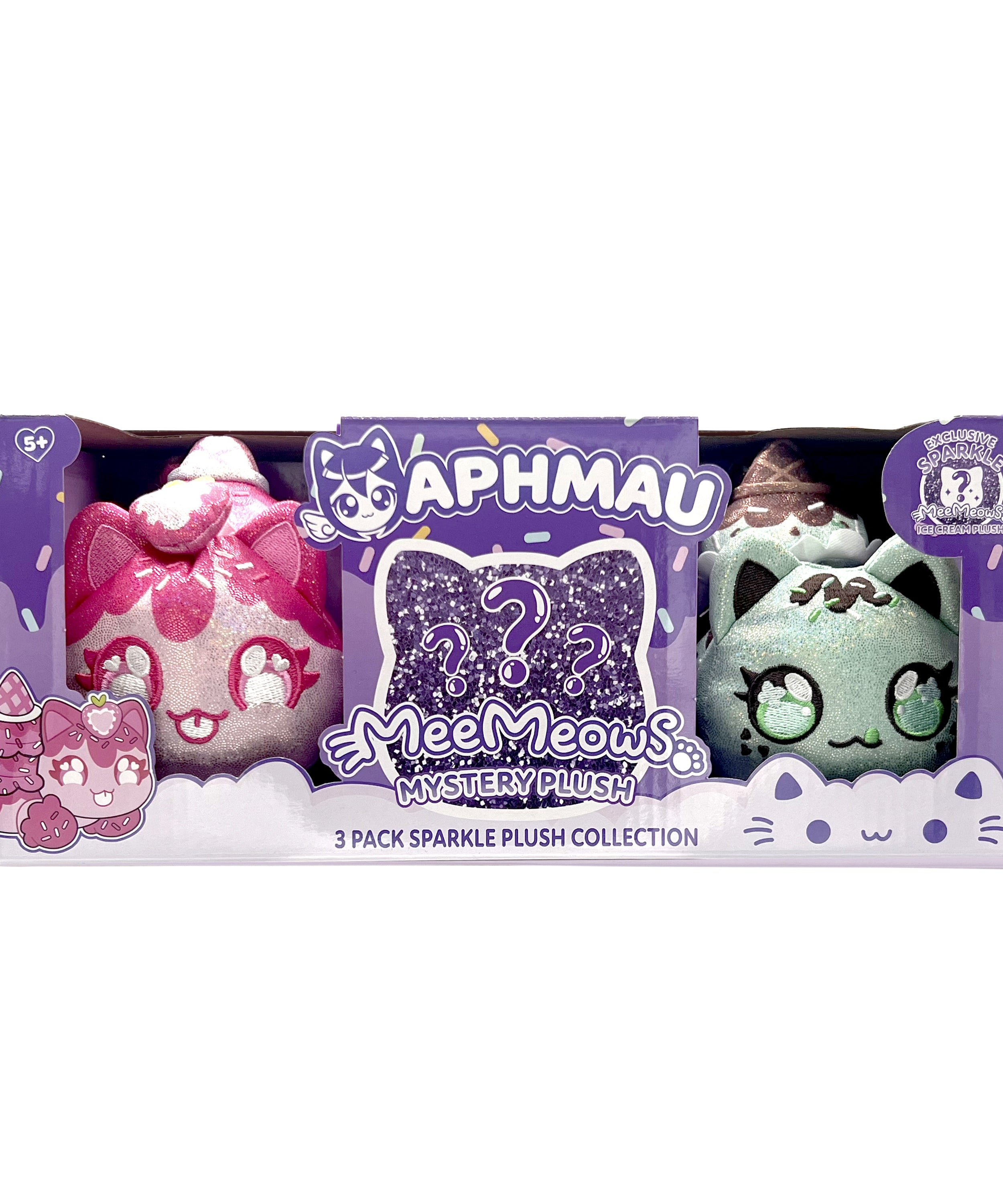 Aphmau MeeMeow Plush 3-Pack Sparkle Ice Cream Edition, 6 Inch Collectible Cat Plush Toys, Soft & Cuddly Gift for Kids, Ages 5+