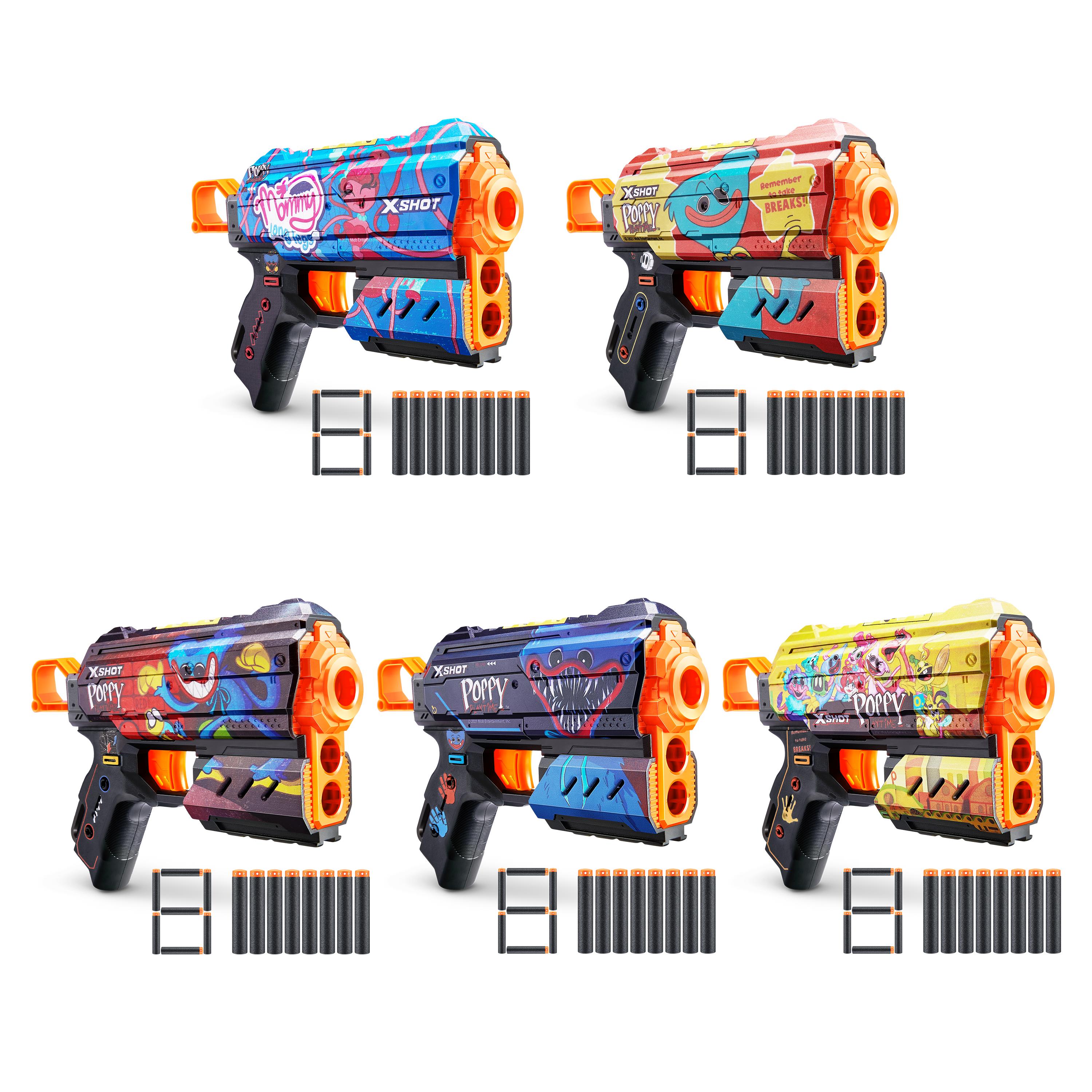XSHOT Skins Flux, Poppy Playtime Jumpscare Edition (8 Darts), Foam Dart Blaster with Air Pocket Dart Technology, Shoots up to 27m, Collectible Toy Gun for Kids Ages 8+, Boys, Girls, Teens