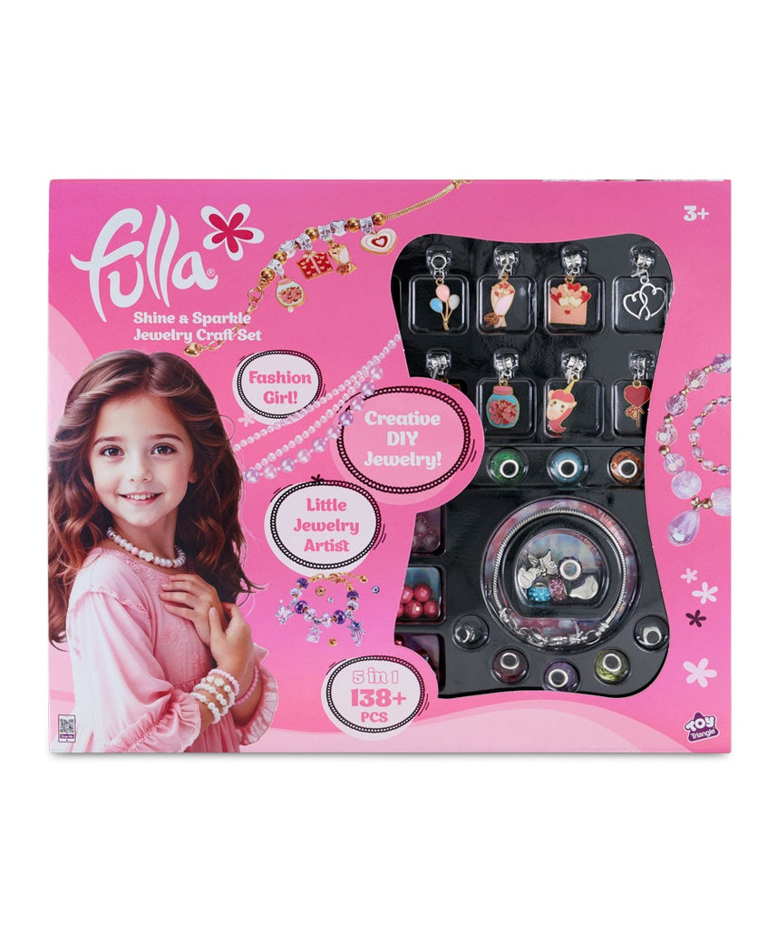 Fulla Shine & Sparkle 5-in-1 Jewelry Craft Set for Kids Ages 3+, DIY Bracelets & Necklaces, 138+ Beads, Charms & Elastic Cords