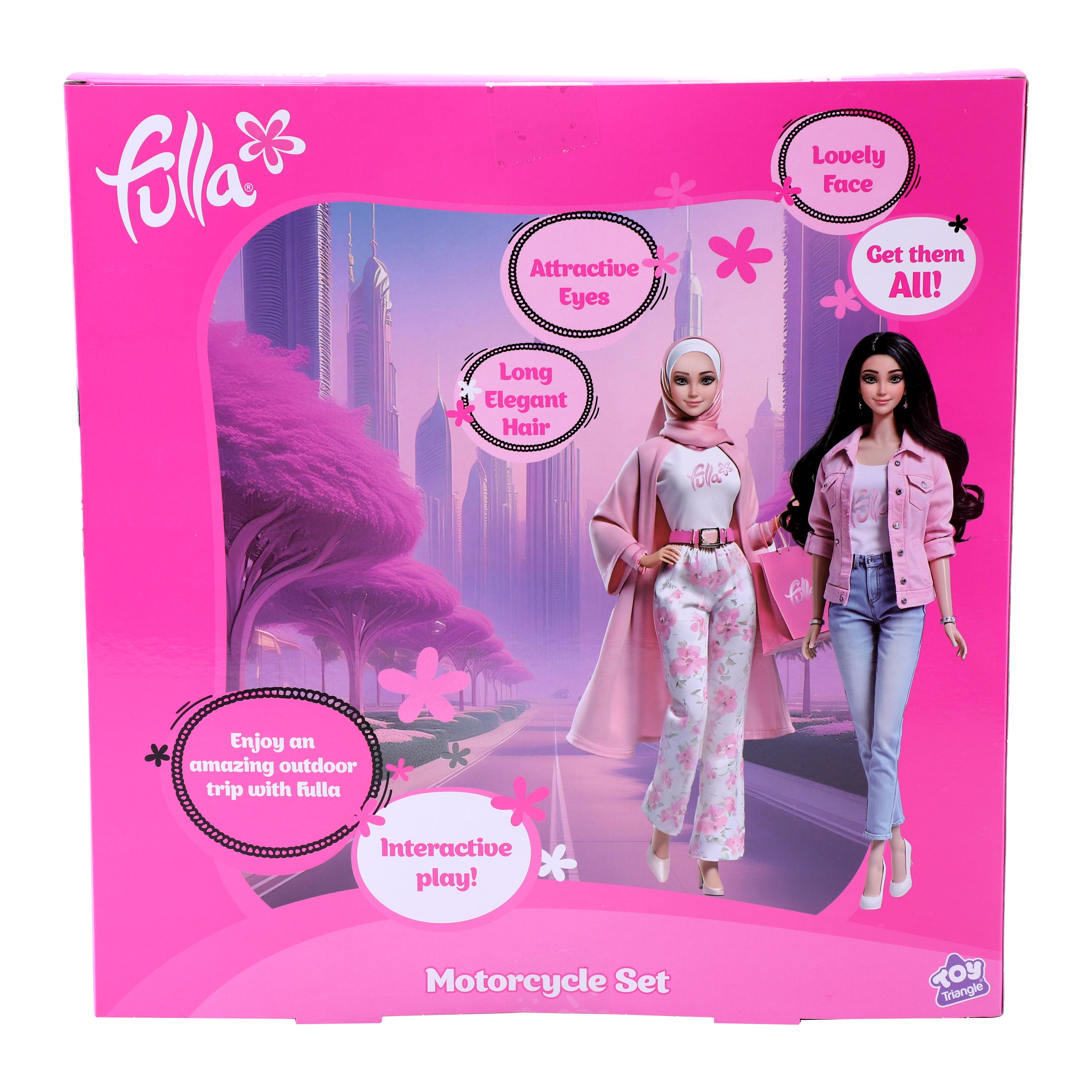 Fulla Doll with Purple Motorbike Set, Includes Doll, Jeans, Scarf, Helmet, Schoolbag, Vehicle for Outdoor Play, Storytelling and Creative Imagination for Girls, Age 3+