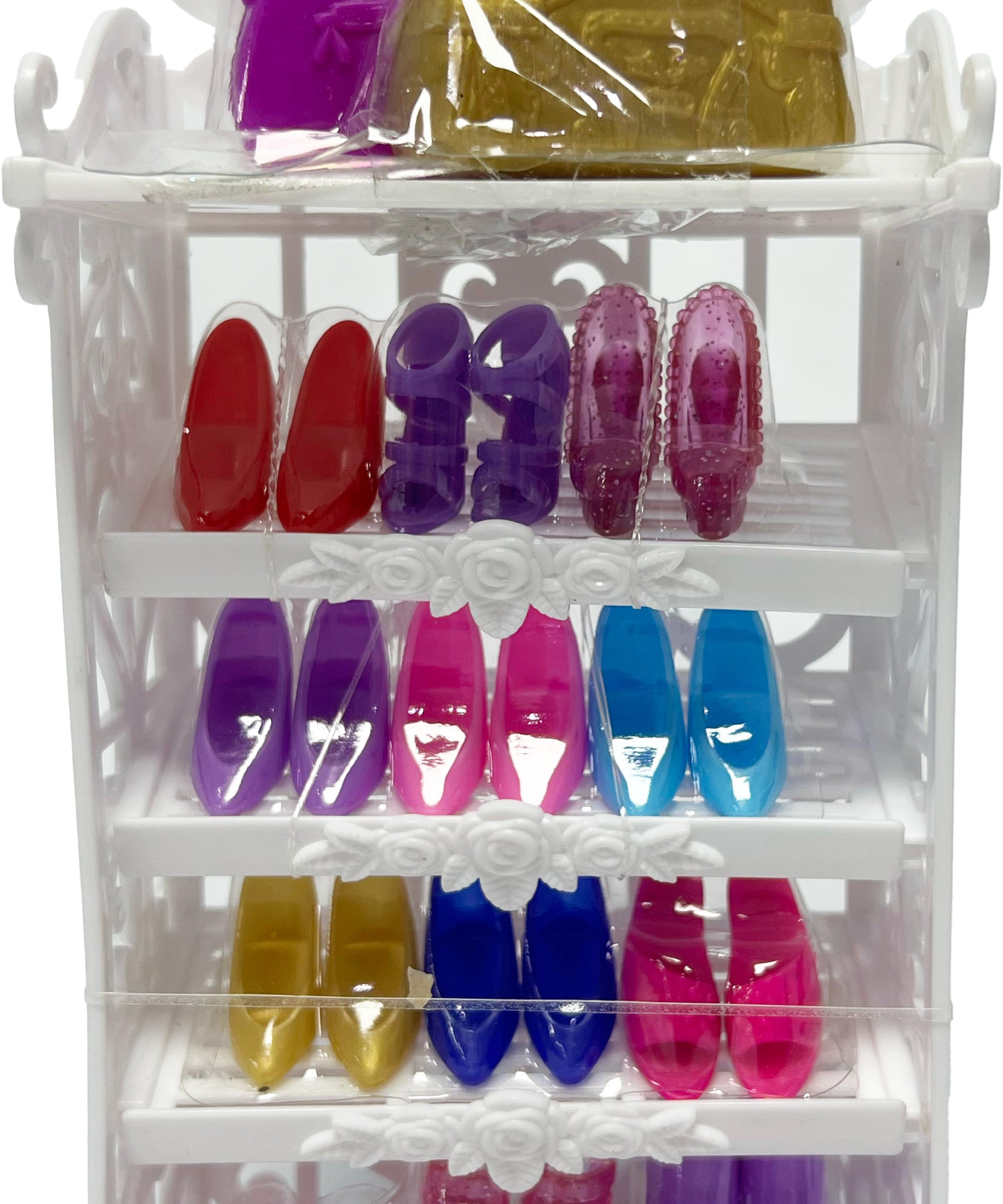 Fulla Chic Boutique Doll, Fashion Doll with 10 Pairs of Shoes, Handbags, Ankle Boots & Shoe Shelf for Creative Dress-Up Play for Girls, Age 3+