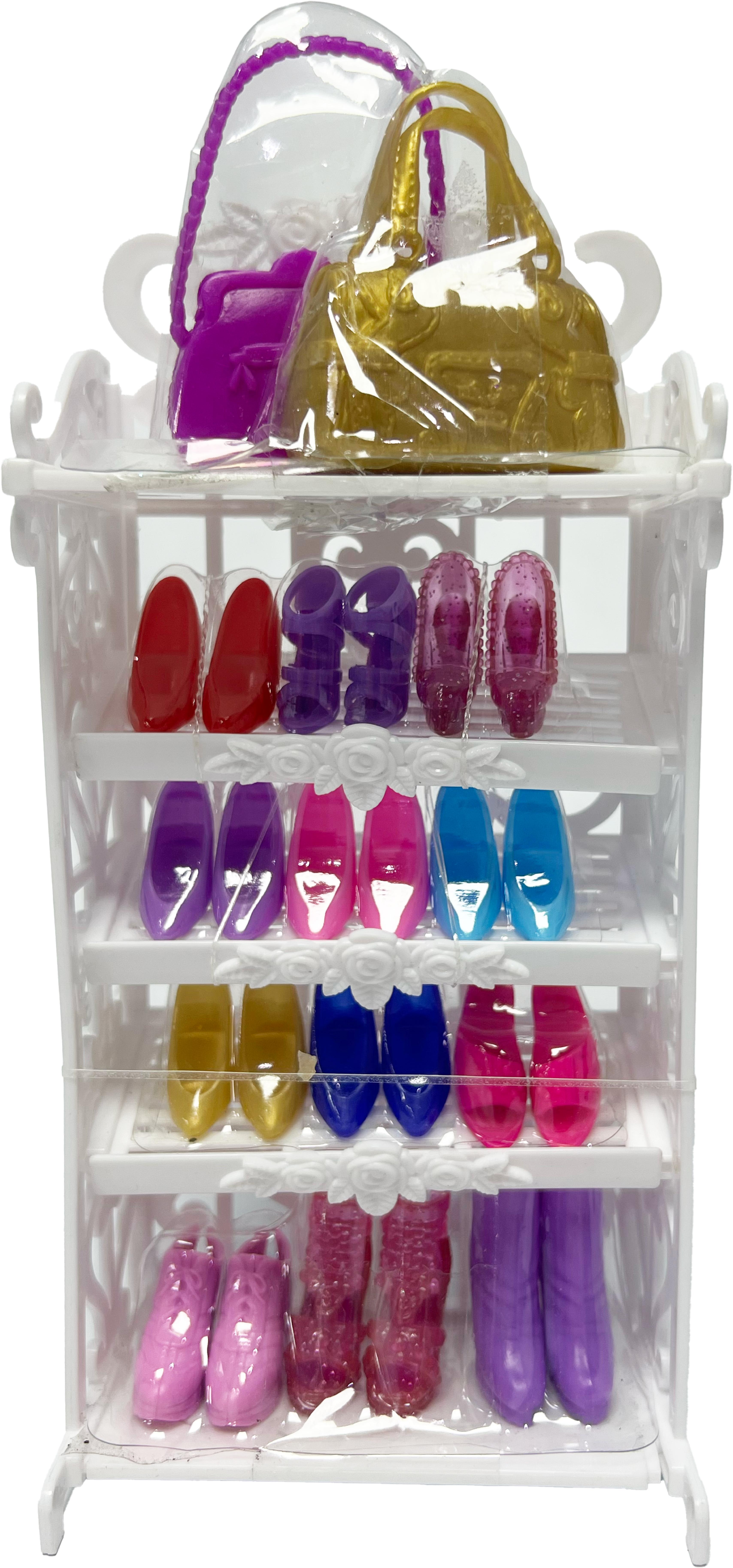 Fulla Chic Boutique Doll, Fashion Doll with 10 Pairs of Shoes, Handbags, Ankle Boots & Shoe Shelf for Creative Dress-Up Play for Girls, Age 3+