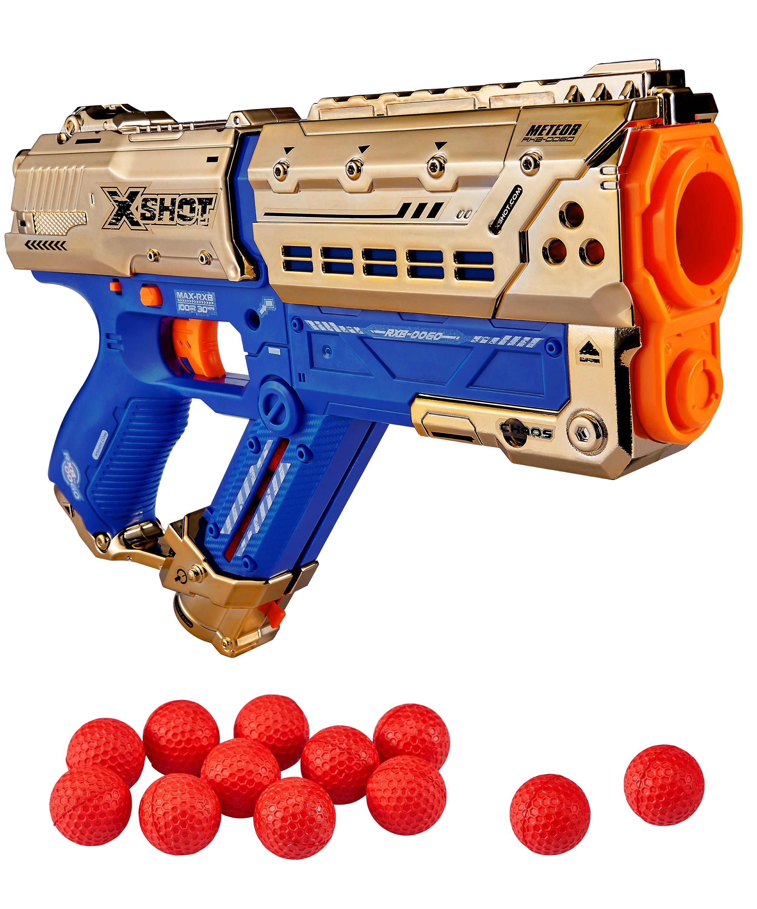 X Shot Chaos Dart Ball Blaster Golden Meteor, High Speed Ball Gun Toy for Boys, Age 14+