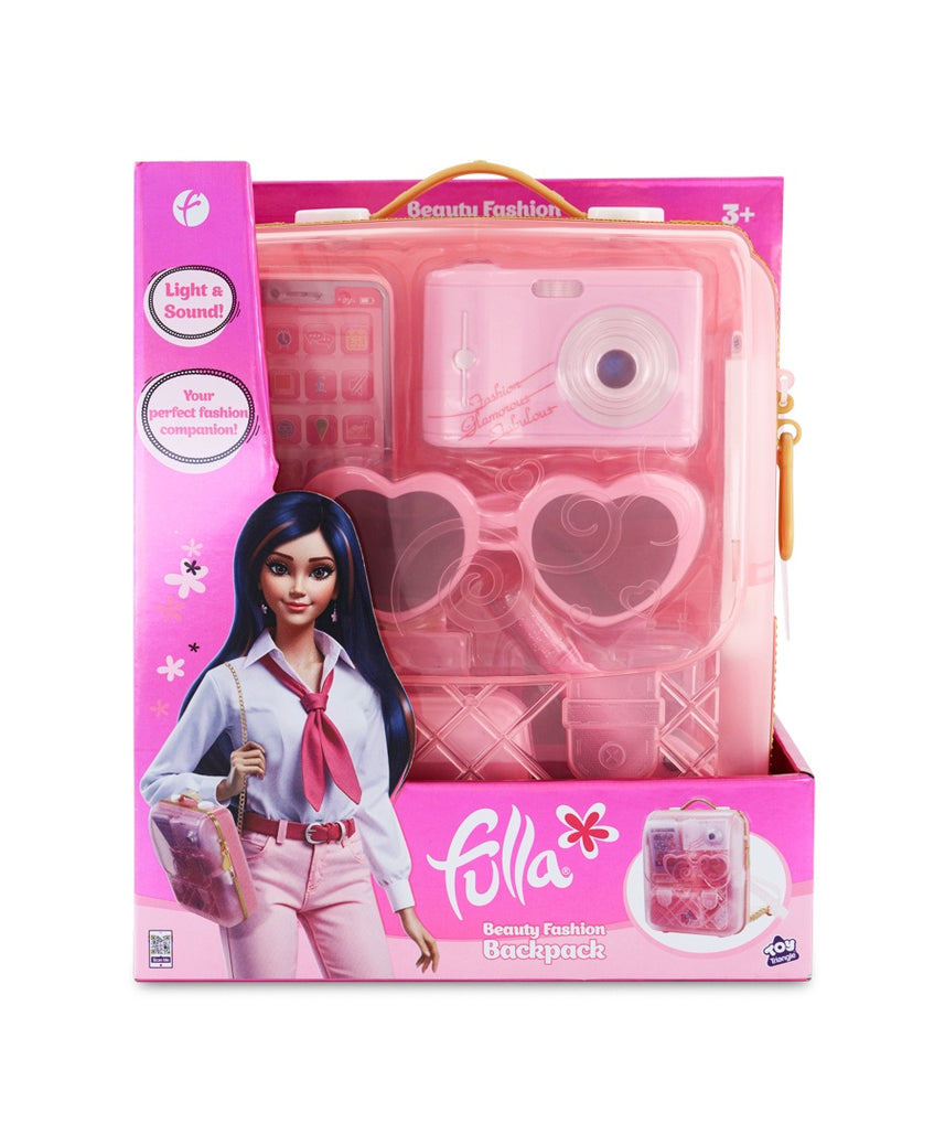 Fulla Beauty Fashion Backpack Playset for Girls Ages 3+ with Light-Up Camera & Phone, Makeup Accessories, and Pretend Play Items