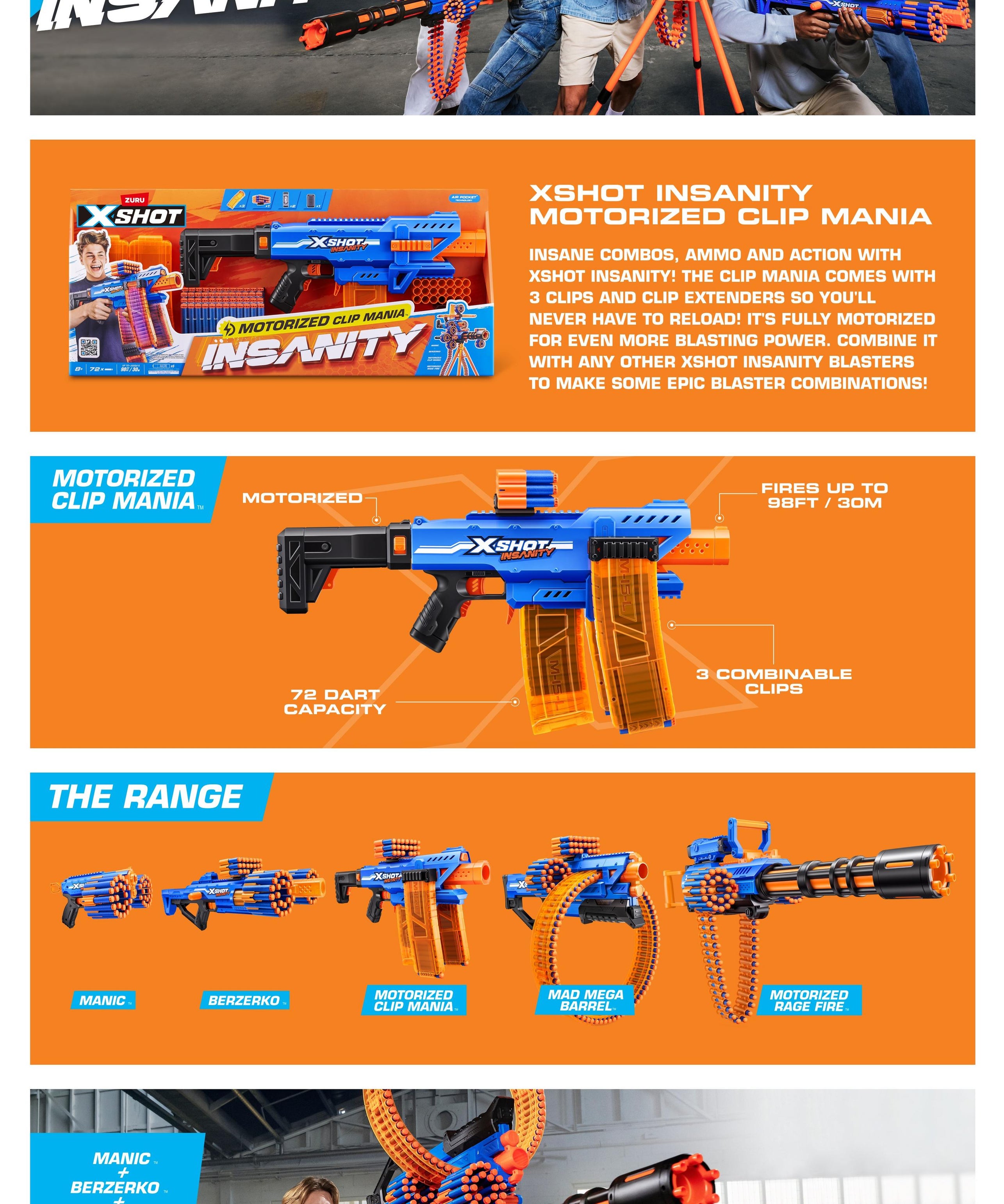 X Shot Insanity Motorised Clip Blaster, High Power Toy Gun for Boys, Age 8+