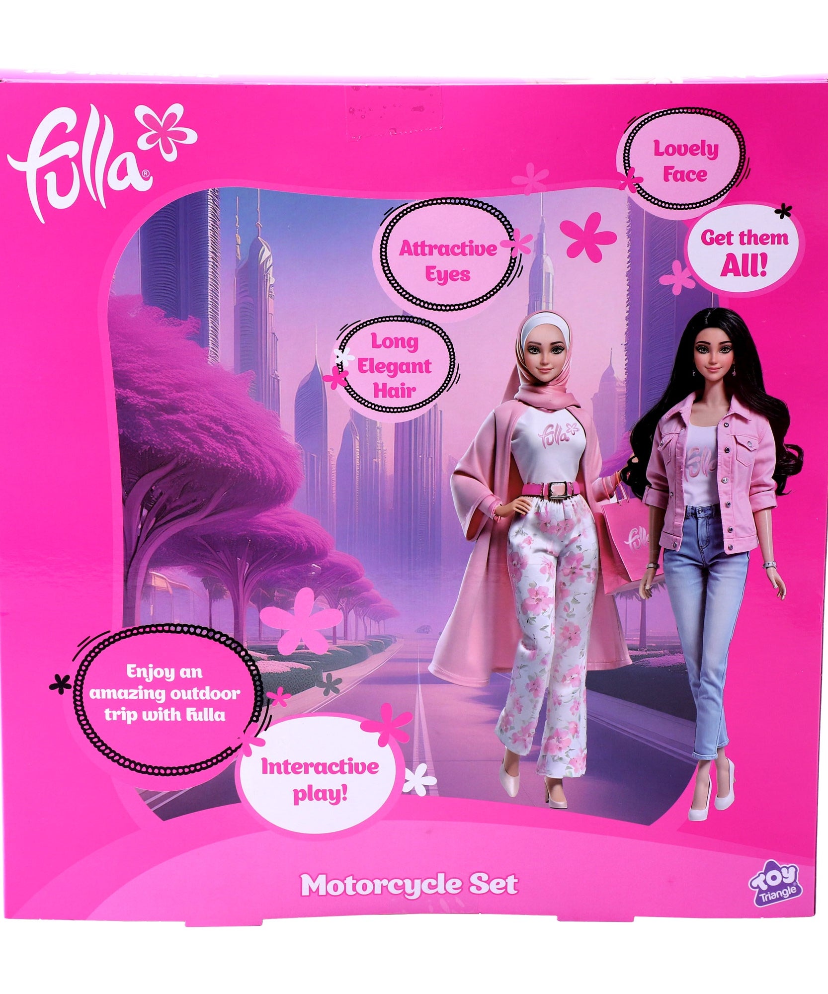 ulla Doll with Pink Motorbike, Floral Pants, Jacket, Helmet and Headscarf, Fashion Doll Ride-On Adventure Set for Girls, Age 3+