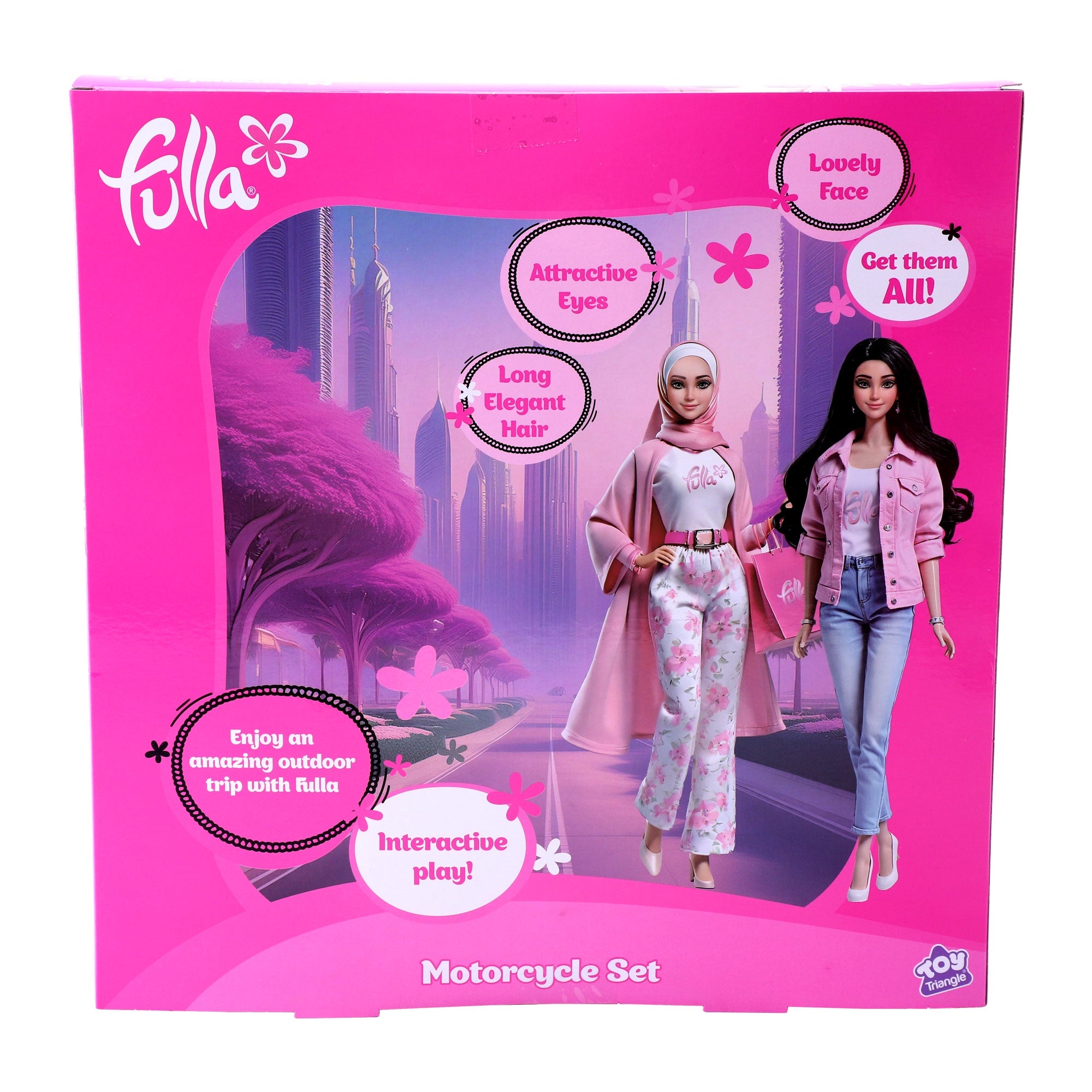 ulla Doll with Pink Motorbike, Floral Pants, Jacket, Helmet and Headscarf, Fashion Doll Ride-On Adventure Set for Girls, Age 3+