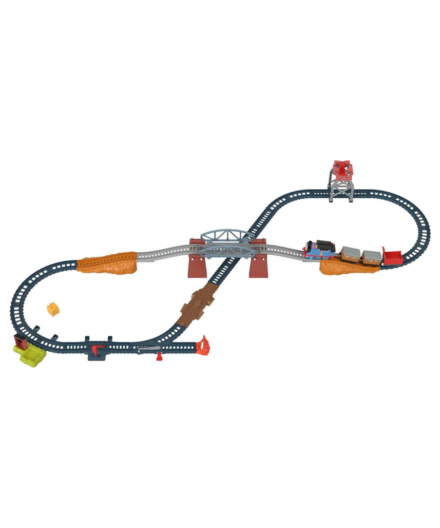 Thomas & Friends Fisher-Price 3-in-1 Package Pickup Train Set, Motorized Thomas with Annie & Clarabel, 3 Track Layouts, Battery-Powered, Ages 3+