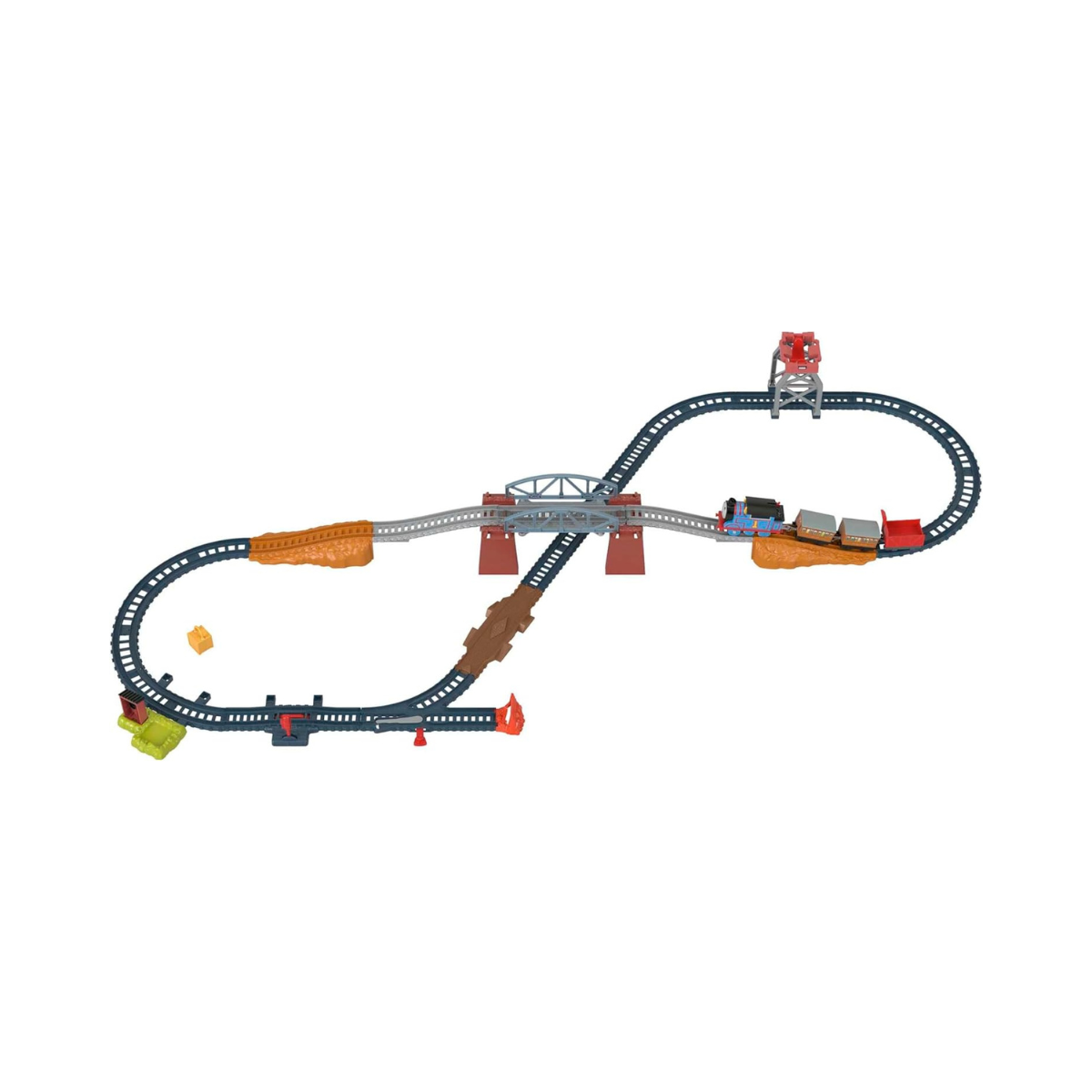 Thomas & Friends Fisher-Price 3-in-1 Package Pickup Train Set, Motorized Thomas with Annie & Clarabel, 3 Track Layouts, Battery-Powered, Ages 3+