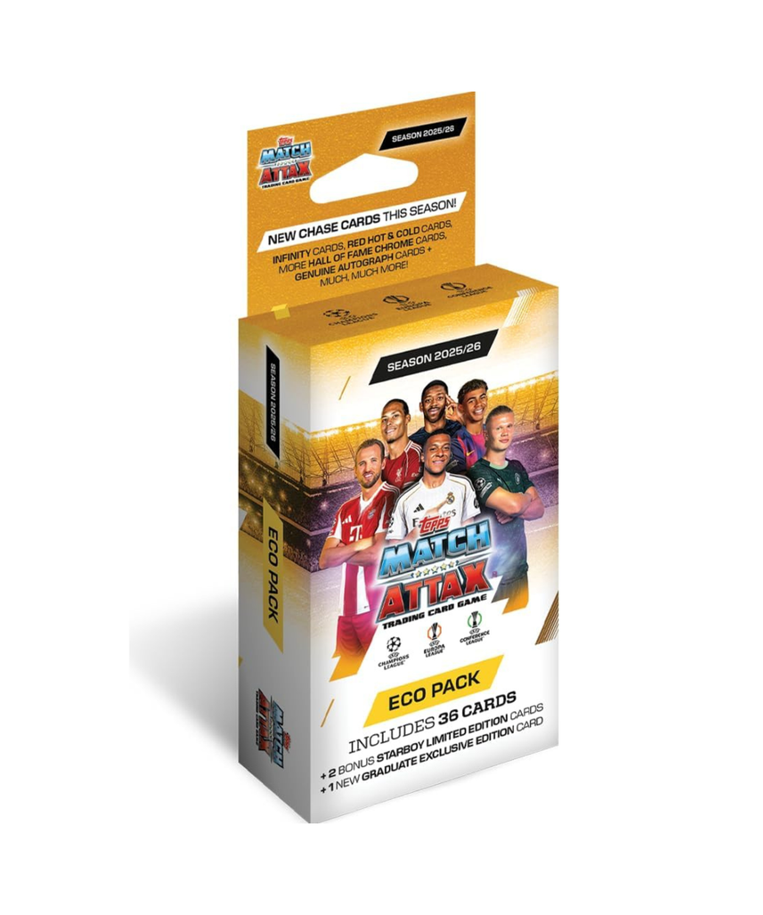 Topps Match Attax UCC 2025, 2026 Eco Pack Football Trading Cards with 36 Cards, Exclusive Star Boy and Graduates Limited Edition Cards, Official UEFA Licensed