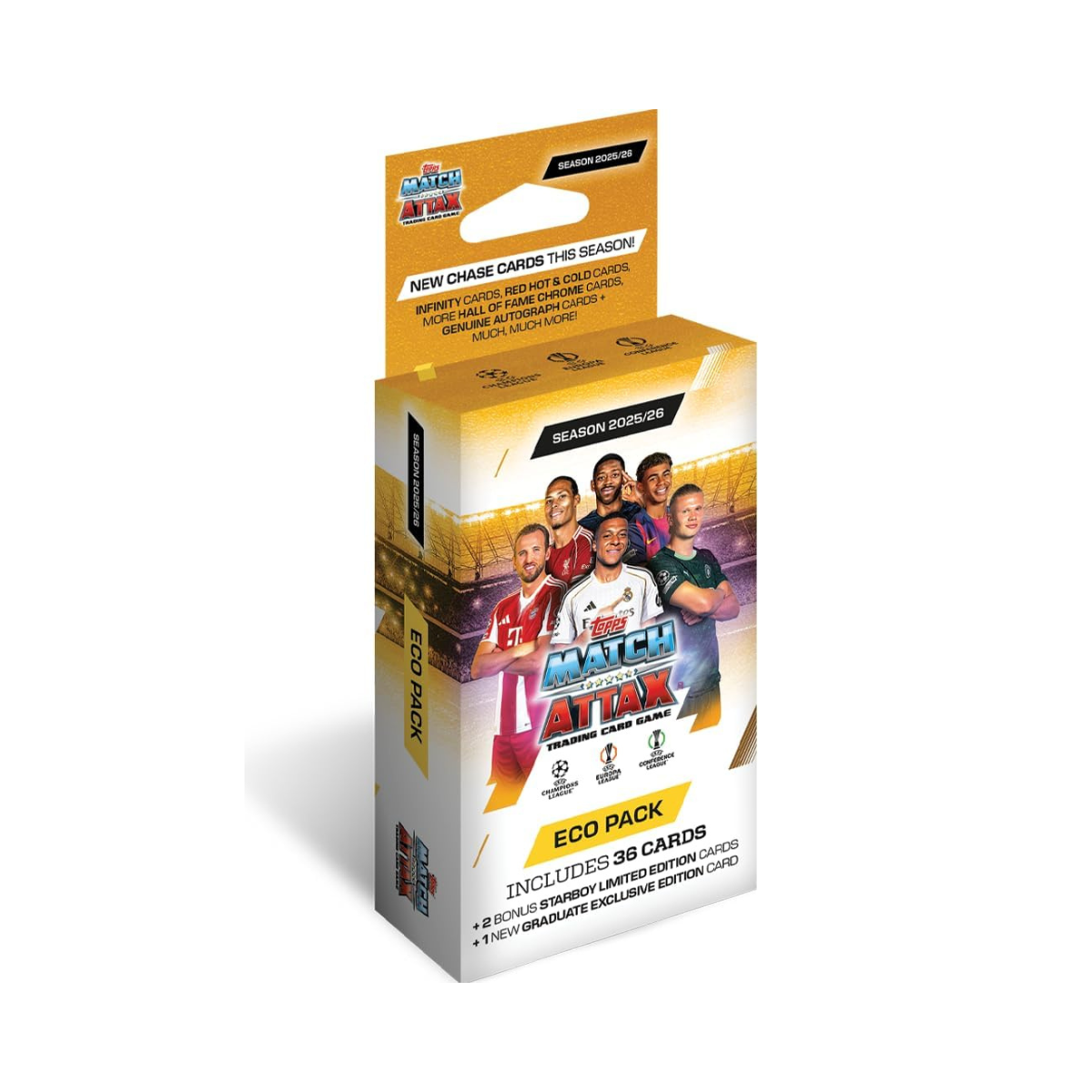 Topps Match Attax UCC 2025, 2026 Eco Pack Football Trading Cards with 36 Cards, Exclusive Star Boy and Graduates Limited Edition Cards, Official UEFA Licensed
