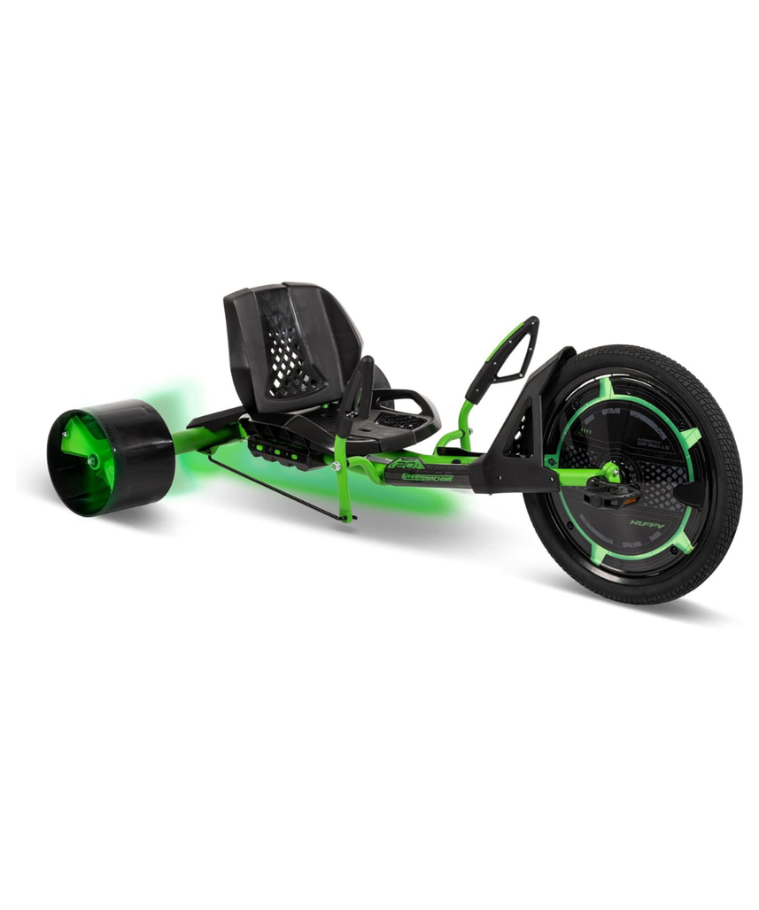 Huffy Green Machine Drift Trike, 20 Inch Pedal Powered Ride On with LED Lights, Dual Steering Levers and Adjustable Seat, Outdoor Drift Trike for Kids 8Y+