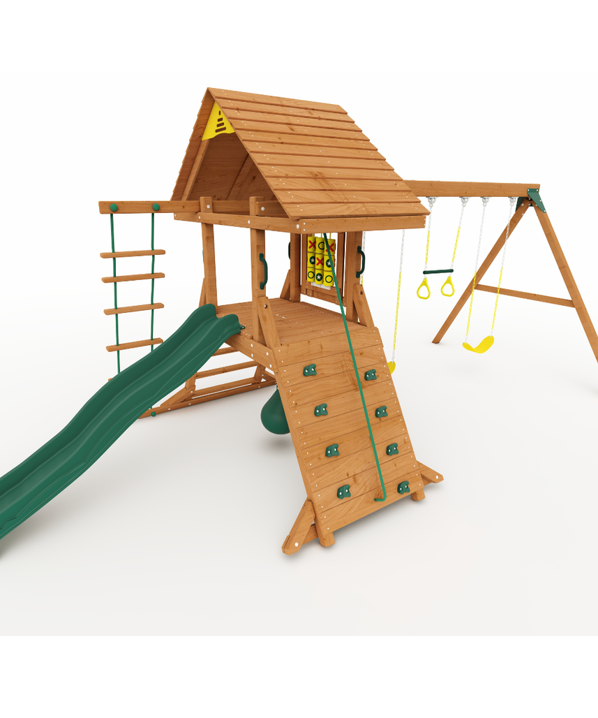 Hilltop Heights Swing Set – Kiddoro Wooden Outdoor Playground (Ages 2–12 Years)