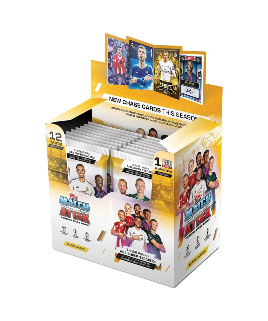 Topps Match Attax UCC 2025/2026 Collectible Football Trading Cards, Single Pack (12 Cards) or Full Box (32 Packs, 384 Cards), Official UEFA Licensed Product
