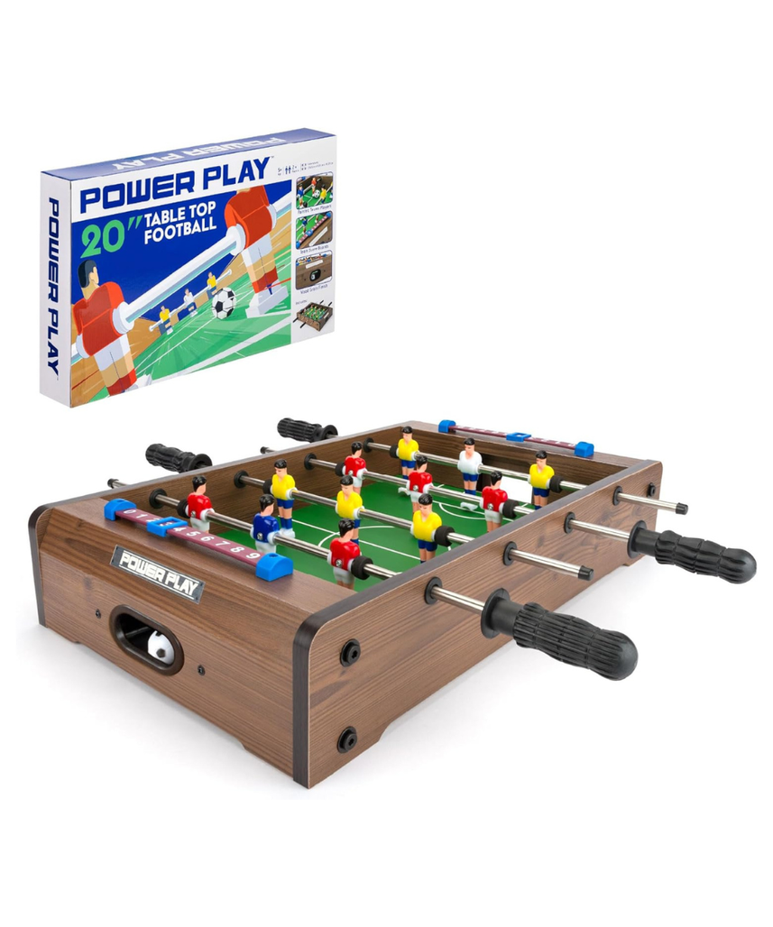 Power Play TY5893DB Table Top Football Foosball Game, 20 Inch Compact Game Table for Boys and Girls 5+, Sturdy Wooden Construction, Smooth Rotating Rods, Manual Score Tracker, Indoor Family Fun