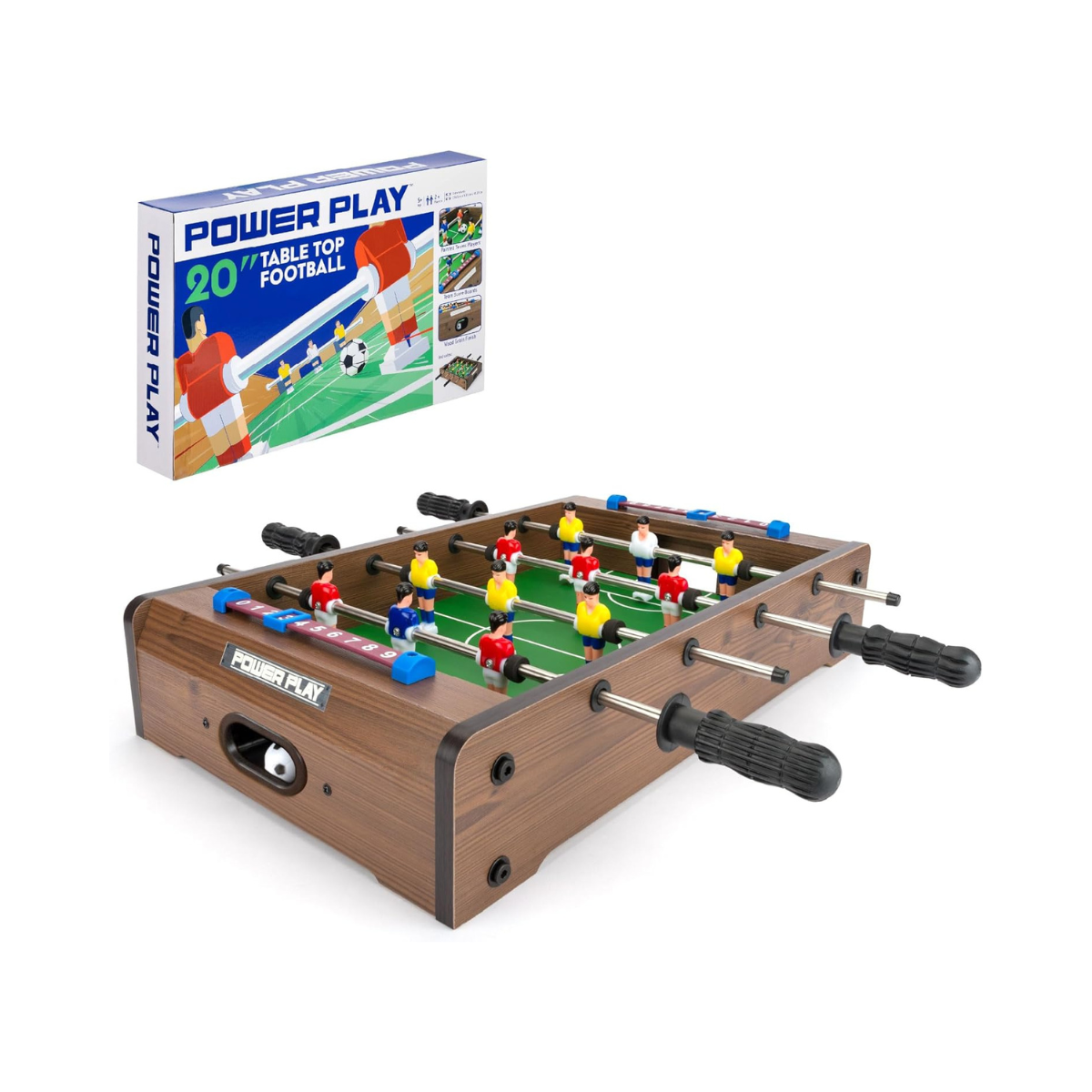 Power Play TY5893DB Table Top Football Foosball Game, 20 Inch Compact Game Table for Boys and Girls 5+, Sturdy Wooden Construction, Smooth Rotating Rods, Manual Score Tracker, Indoor Family Fun
