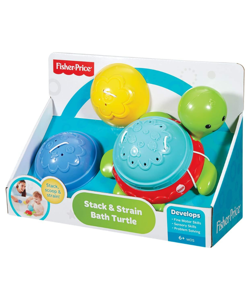 Fisher Price Stack and Strain Bath Turtle, Floating Turtle Bath Toy with Three Stacking Straining Shells, Water Play Toy for Babies, Fine Motor Skill Development, Model DHW16
